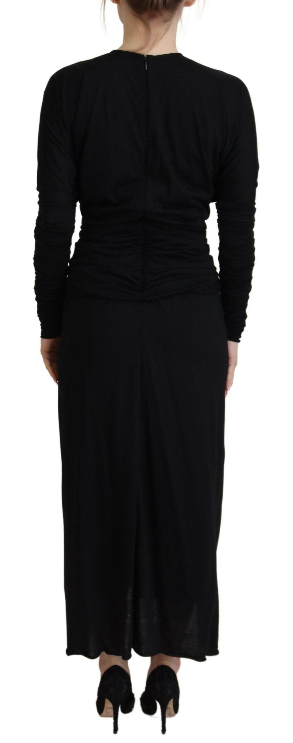Dolce & Gabbana Black Sheath Midi Gown Wool Wrap Dress -   -  Dolce & Gabbana.