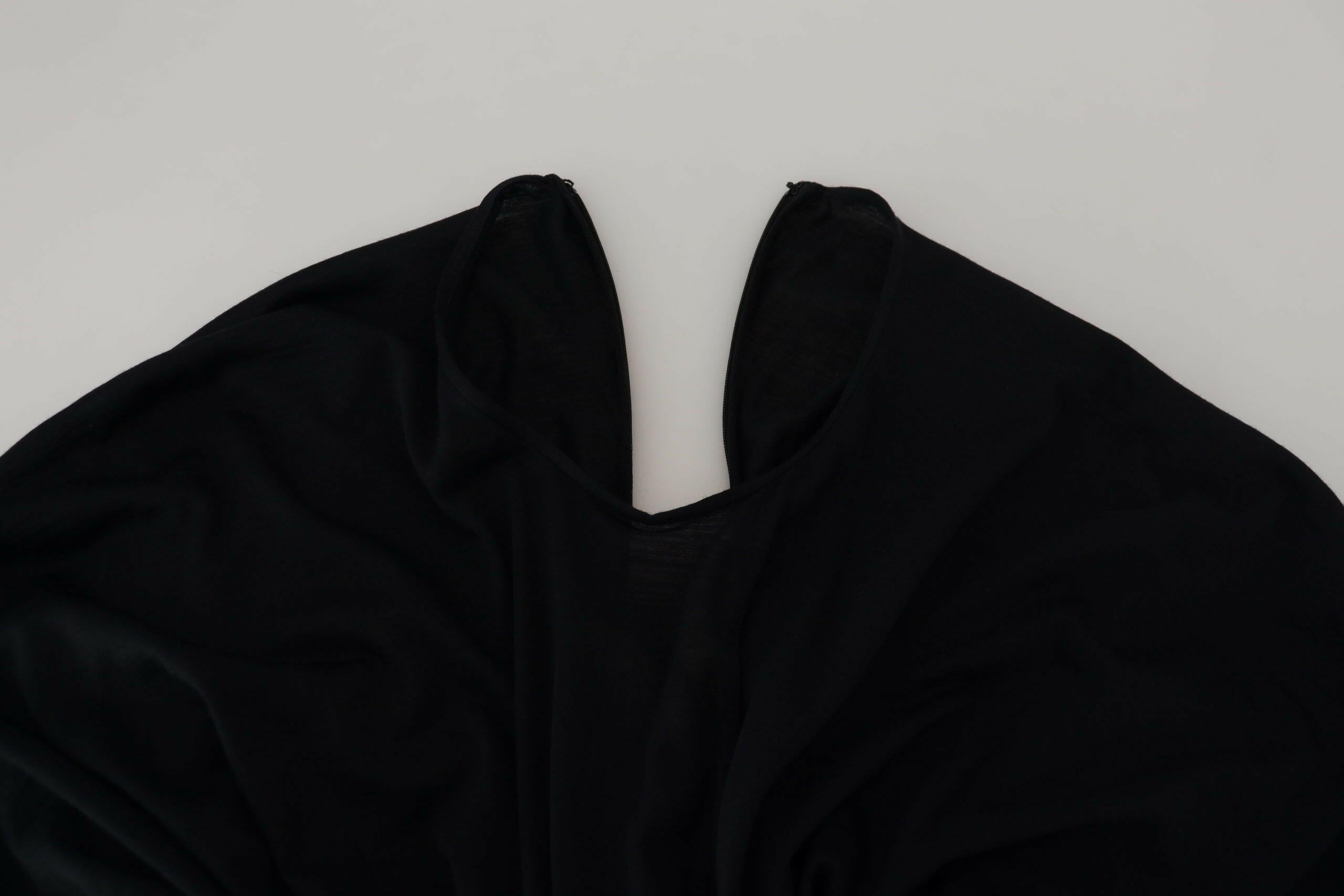 Dolce & Gabbana Black Sheath Midi Gown Wool Wrap Dress -   -  Dolce & Gabbana.