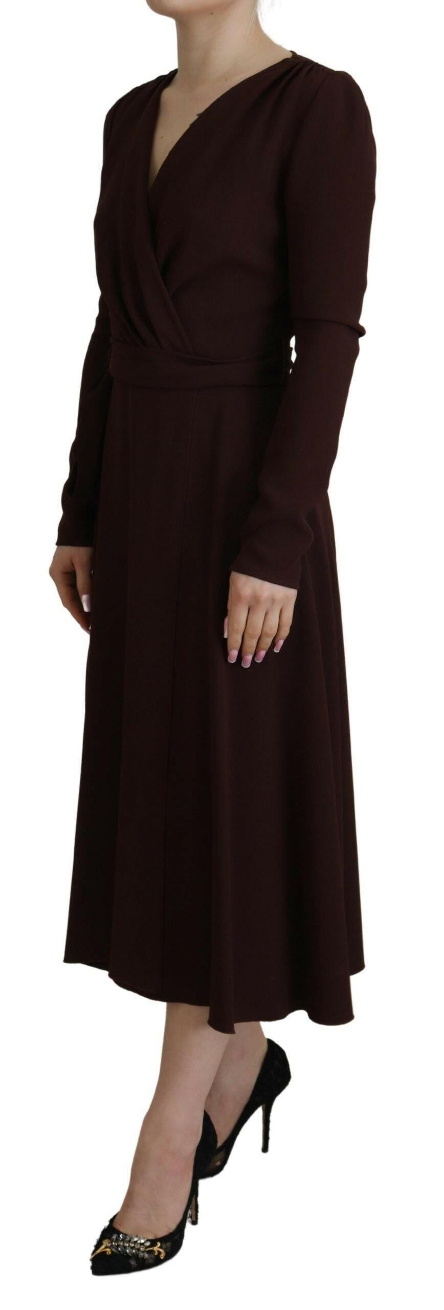 Dolce & Gabbana Brown Wrap Long Sleeve Midi Stretch Dress -   -  Dolce & Gabbana.