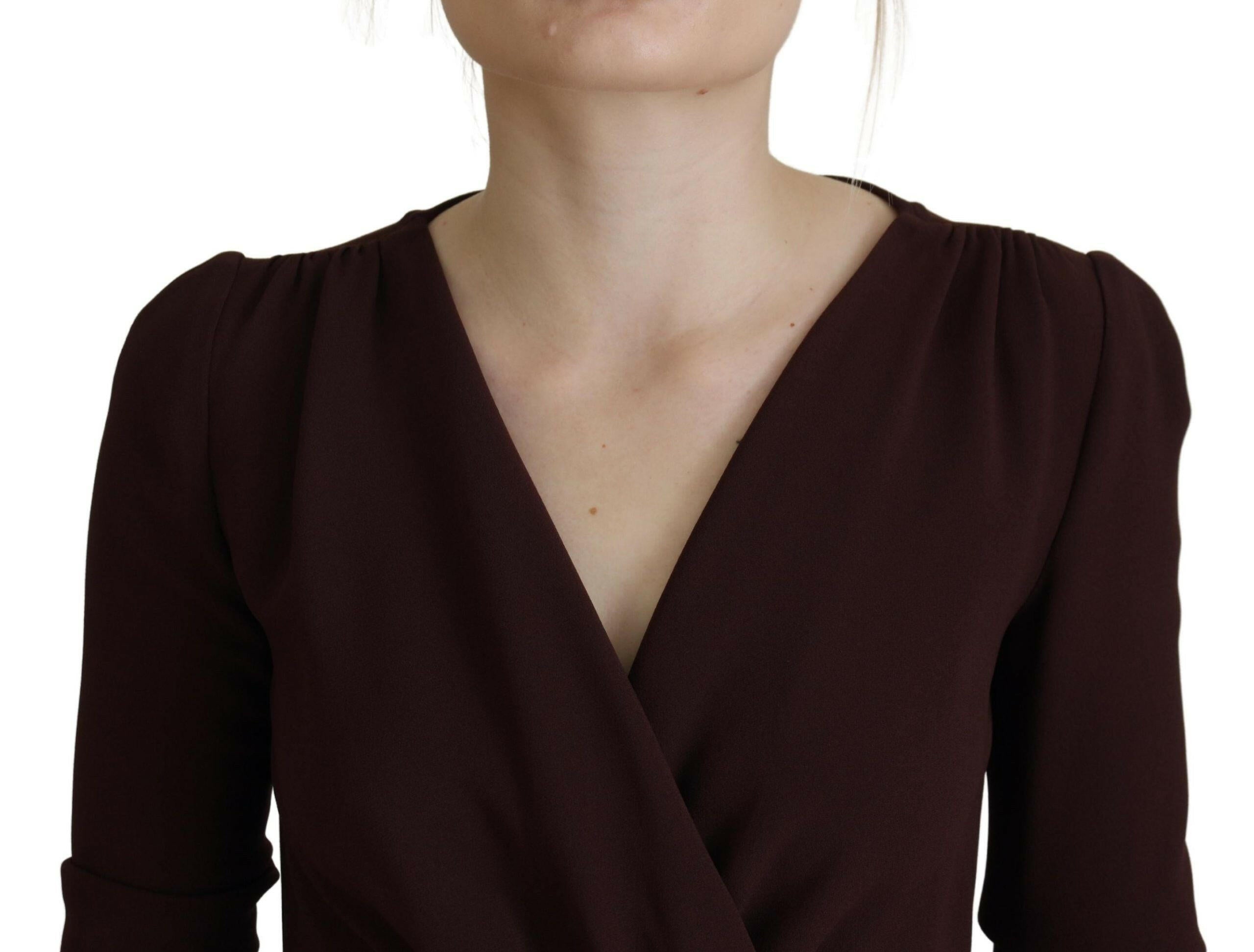 Dolce & Gabbana Brown Wrap Long Sleeve Midi Stretch Dress -   -  Dolce & Gabbana.