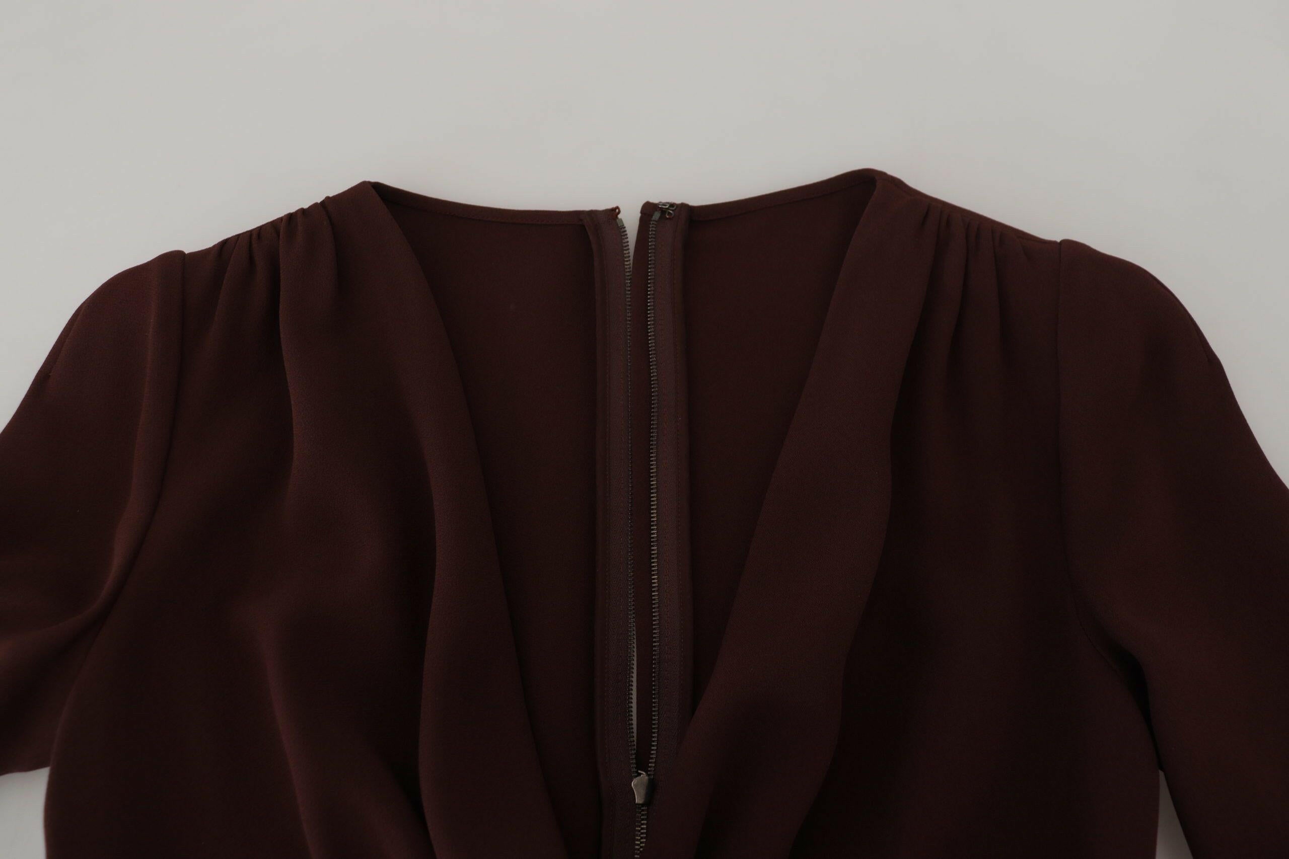 Dolce & Gabbana Brown Wrap Long Sleeve Midi Stretch Dress -   -  Dolce & Gabbana.