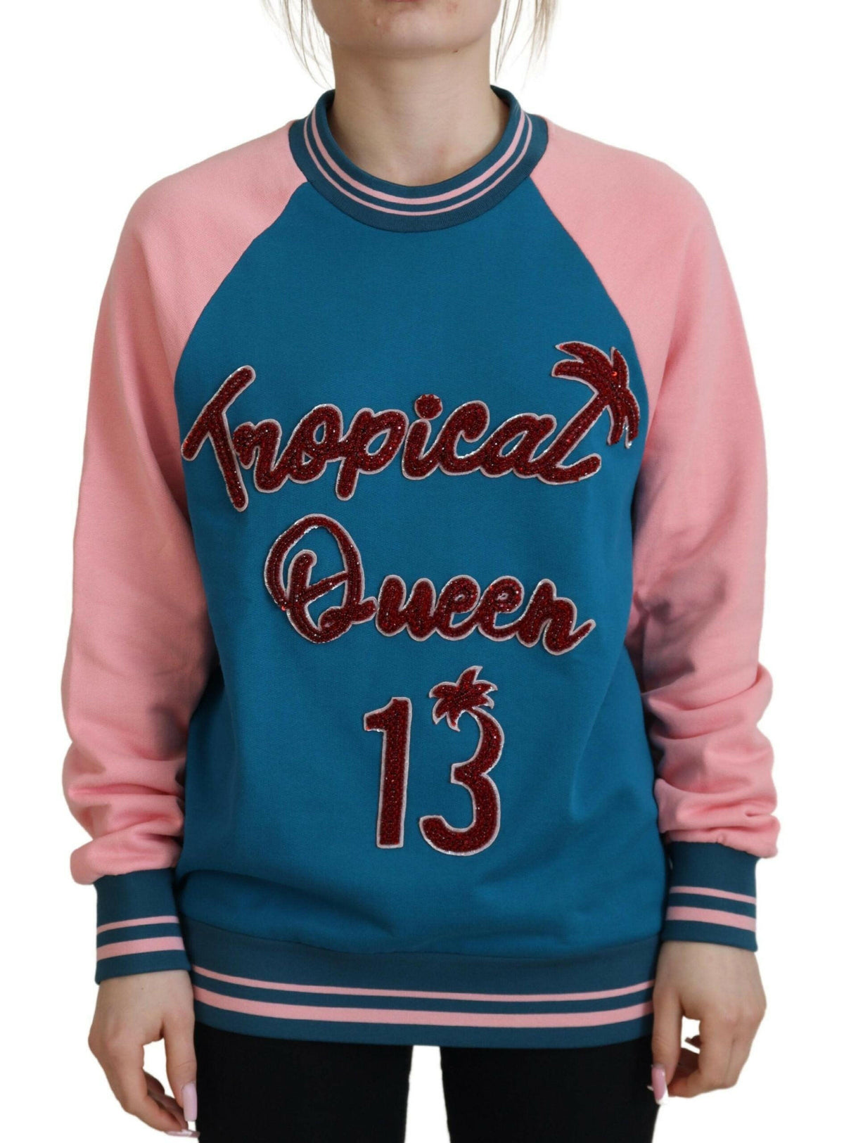 Dolce & Gabbana Blue Pink Queen Sequin Crystal Sweater -   -  Dolce & Gabbana.