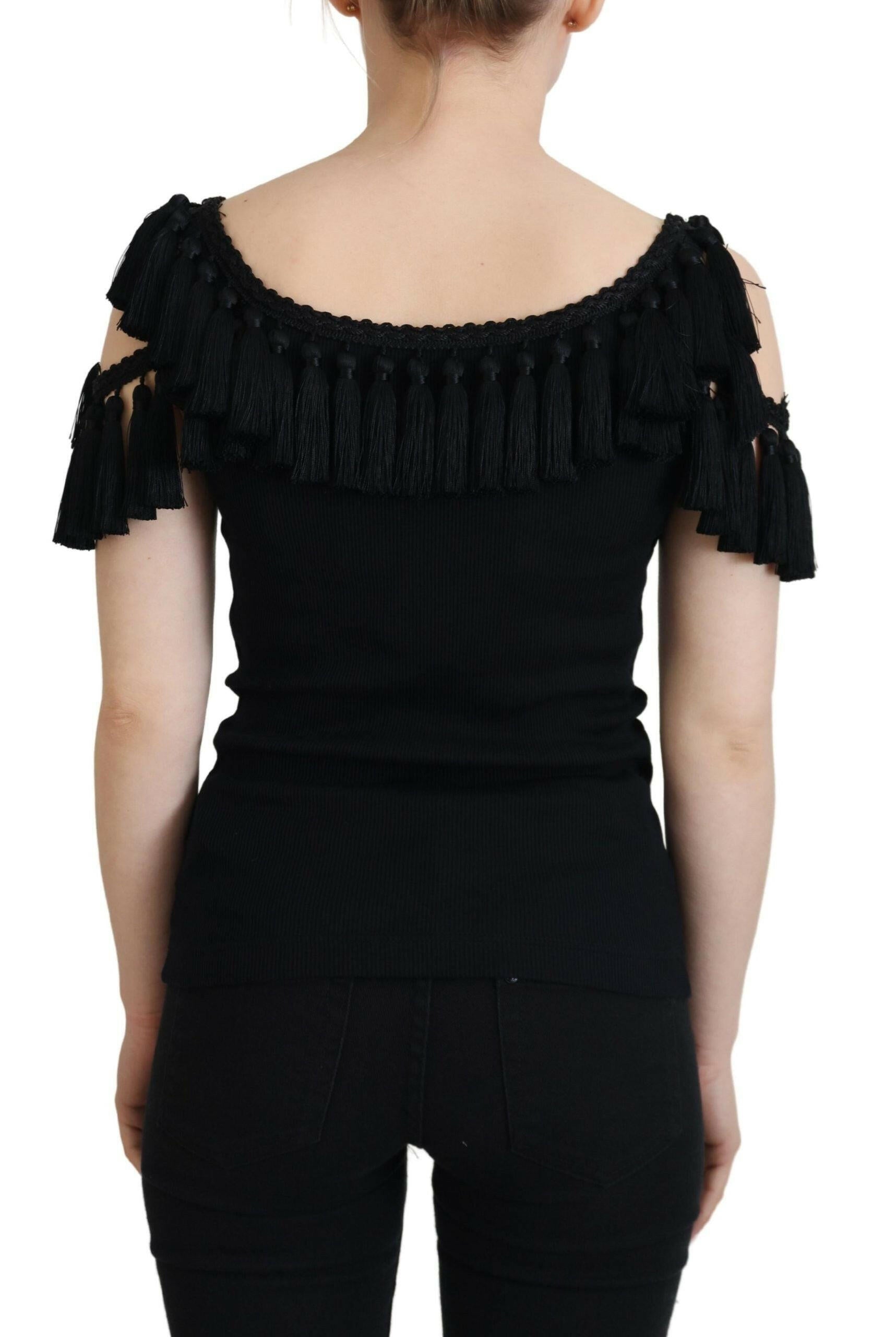 Dolce & Gabbana Black Tank Top Blouse Tassle Cotton Blouse -   -  Dolce & Gabbana.