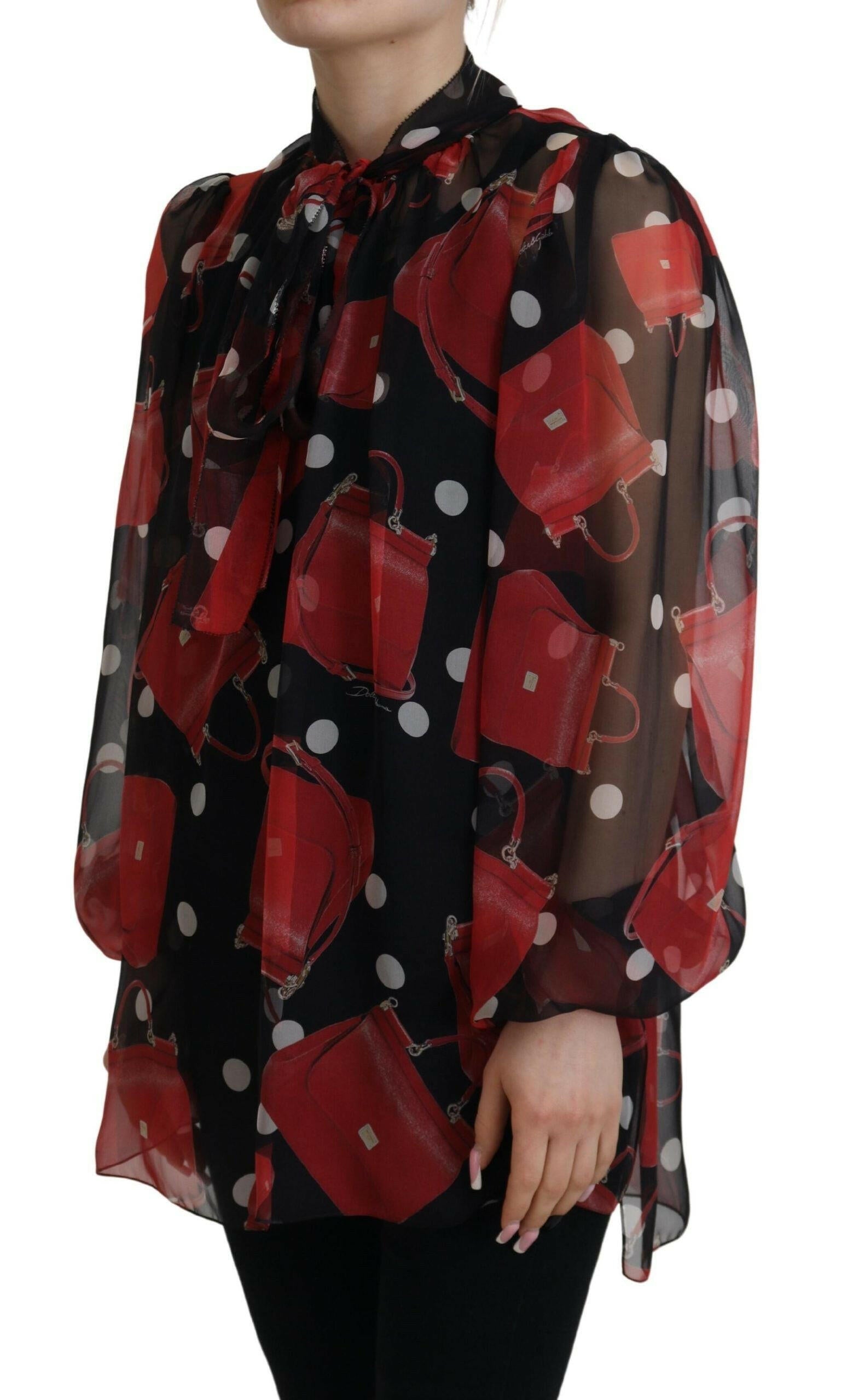 Dolce & Gabbana Black Red Sicily Bag Silk Shirt Top Blouse -   -  Dolce & Gabbana.