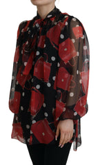 Dolce & Gabbana Black Red Sicily Bag Silk Shirt Top Blouse -   -  Dolce & Gabbana.