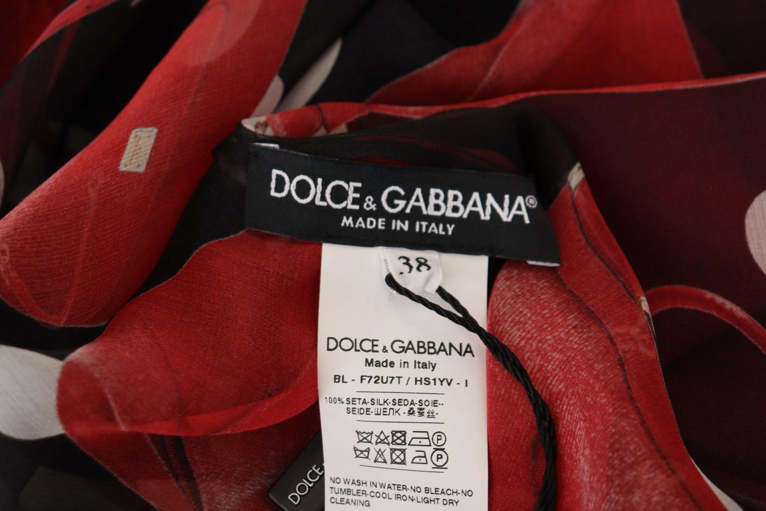 Dolce & Gabbana Black Red Sicily Bag Silk Shirt Top Blouse -   -  Dolce & Gabbana.