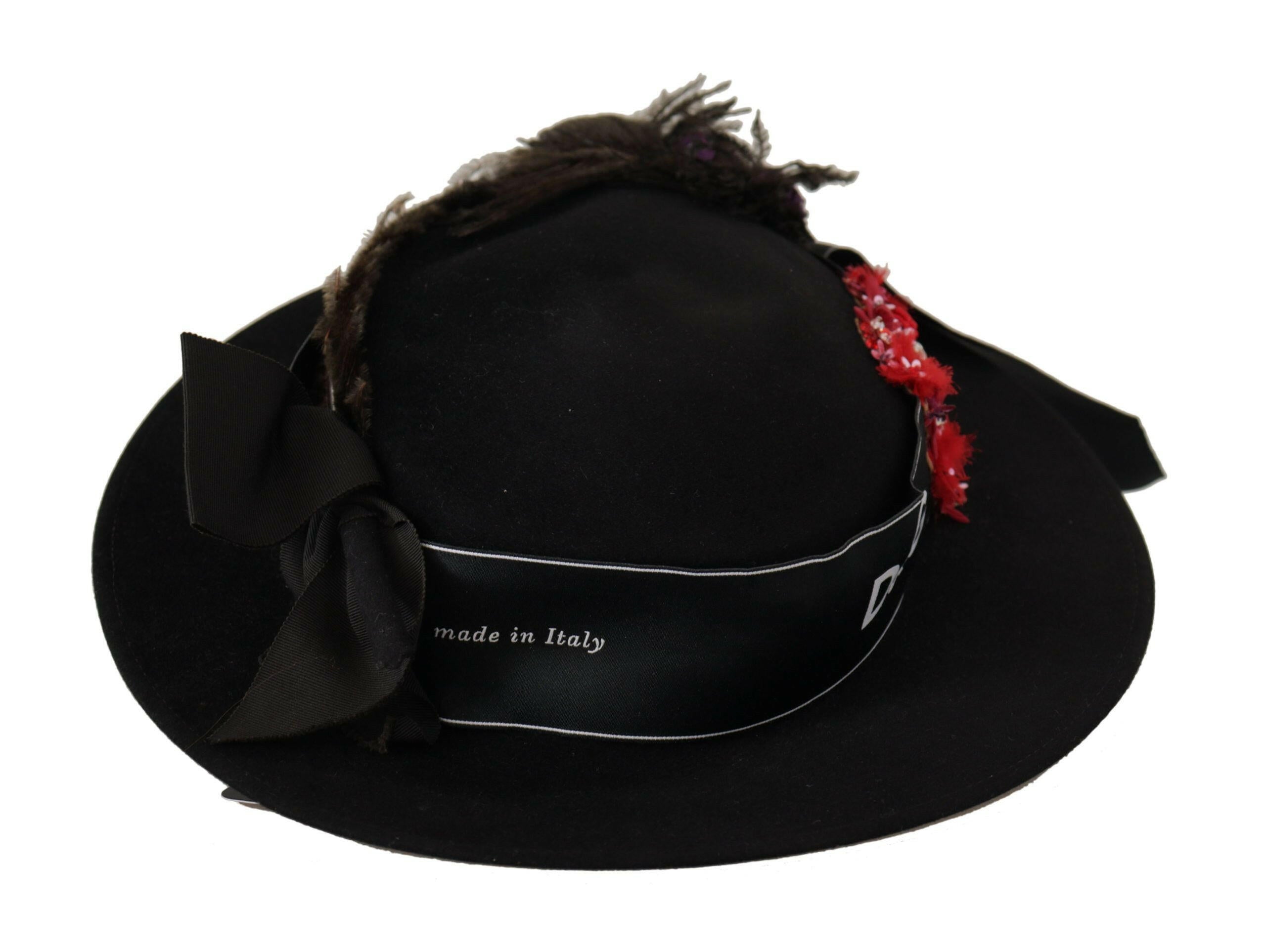 Dolce & Gabbana Black Lapil Crystal Heart Feather Brooch Fedora Hat -   -  Dolce & Gabbana.