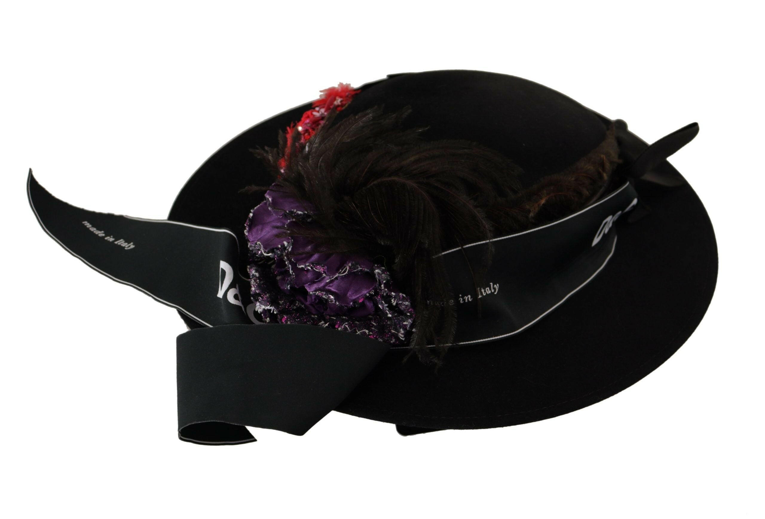 Dolce & Gabbana Black Lapil Crystal Heart Feather Brooch Fedora Hat -   -  Dolce & Gabbana.