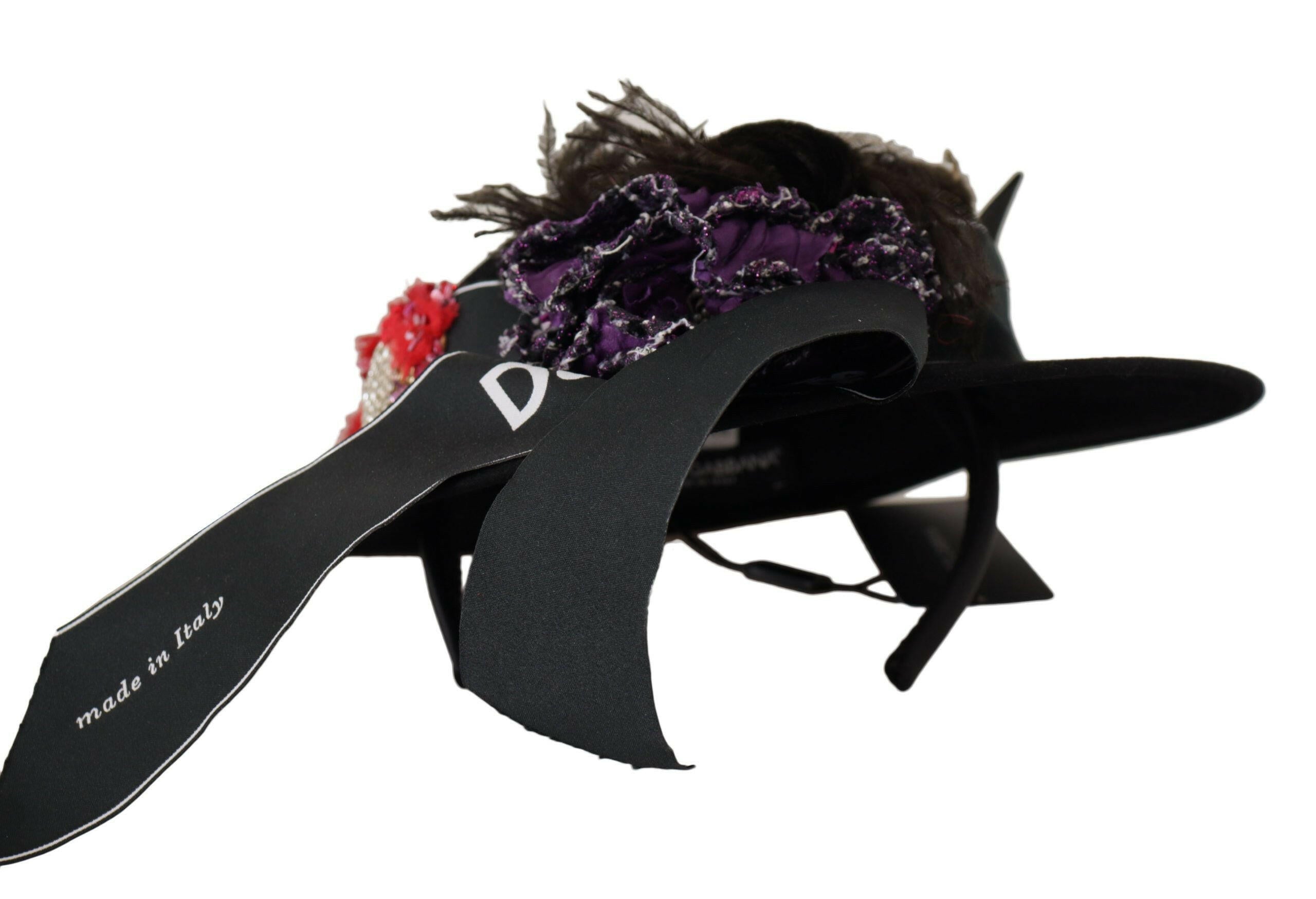 Dolce & Gabbana Black Lapil Crystal Heart Feather Brooch Fedora Hat -   -  Dolce & Gabbana.