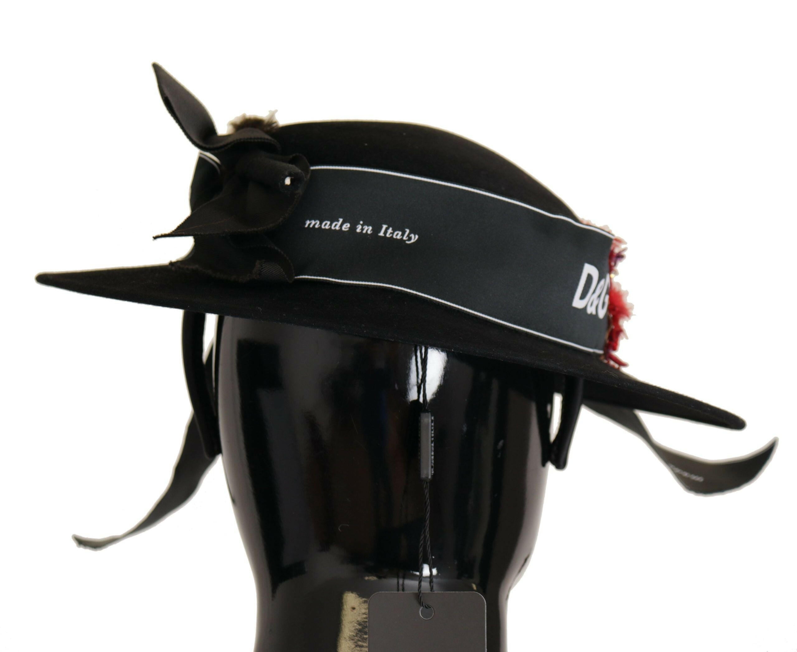 Dolce & Gabbana Black Lapil Crystal Heart Feather Brooch Fedora Hat -   -  Dolce & Gabbana.
