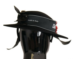 Dolce & Gabbana Black Lapil Crystal Heart Feather Brooch Fedora Hat -   -  Dolce & Gabbana.