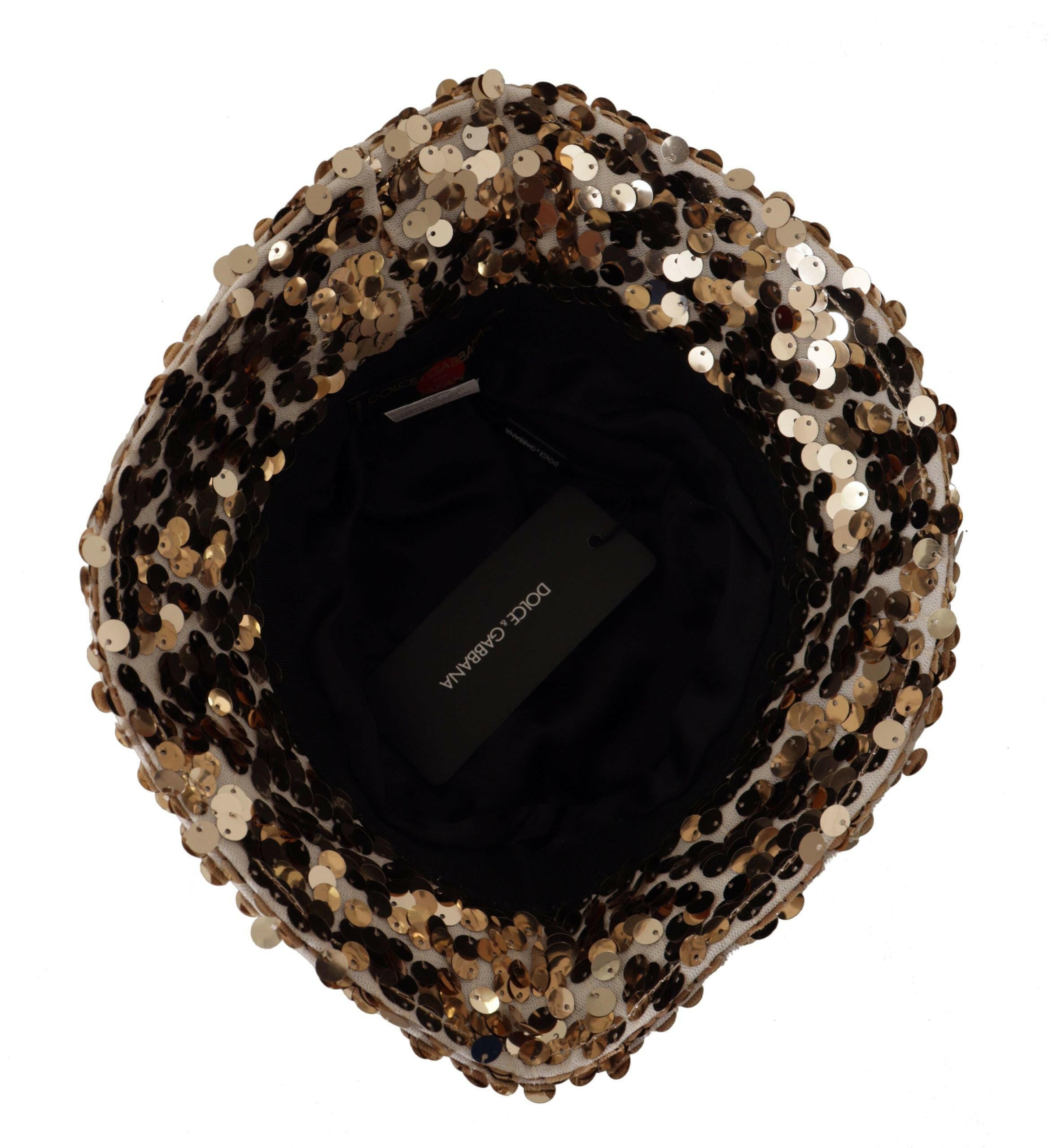 Dolce & Gabbana Gold Silk Sequin Embellished Designer Brim Bucket Hat -   -  Dolce & Gabbana.