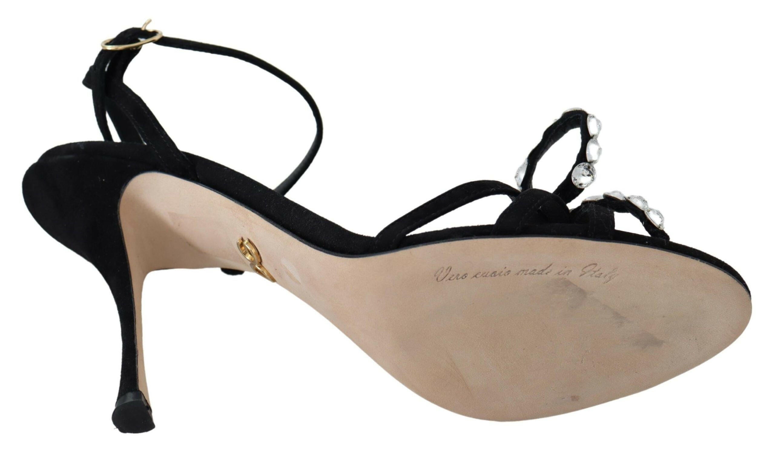 Dolce & Gabbana Black Suede Crystals Heels Sandals Shoes -   -  Dolce & Gabbana.