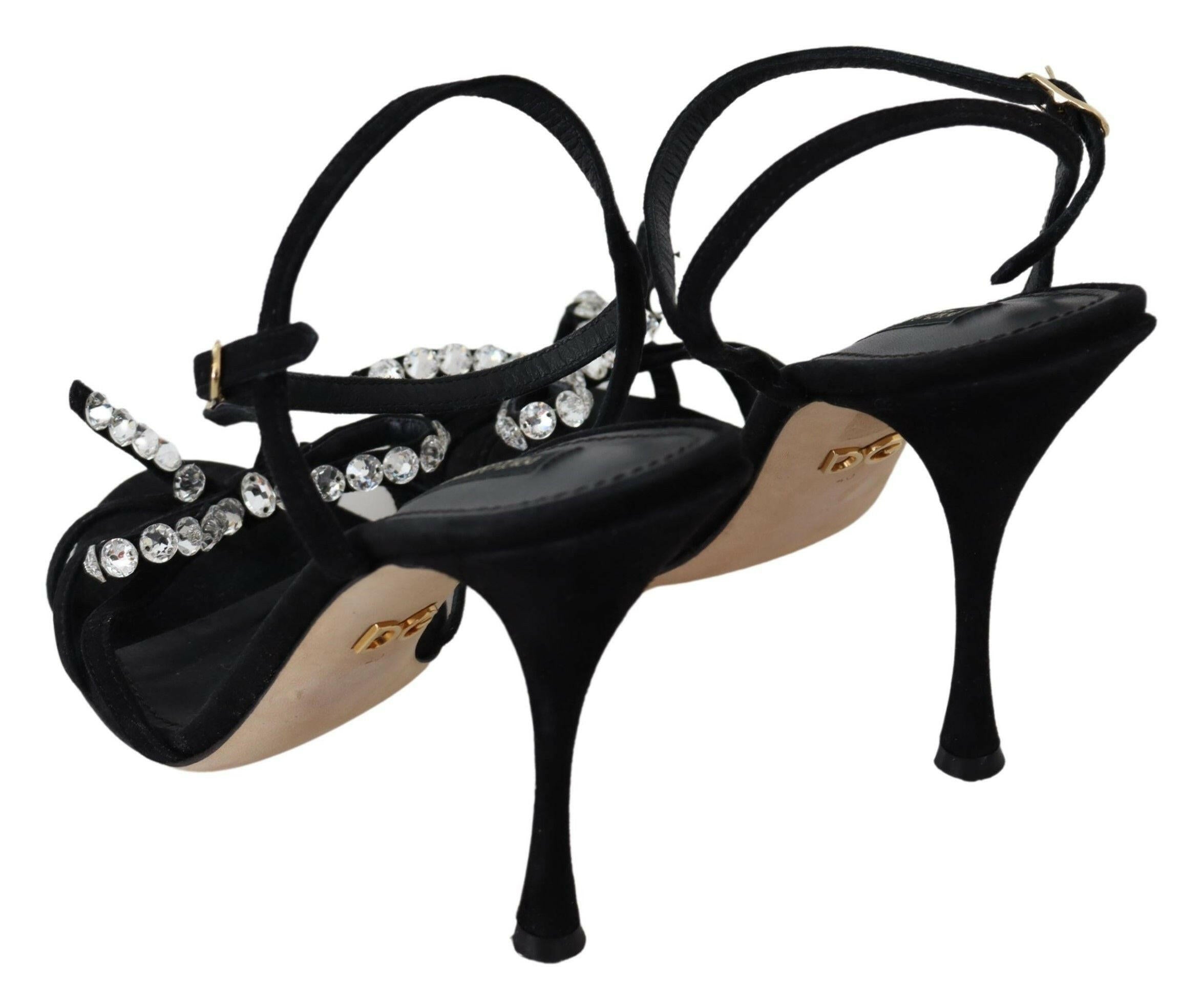 Dolce & Gabbana Black Suede Crystals Heels Sandals Shoes -   -  Dolce & Gabbana.