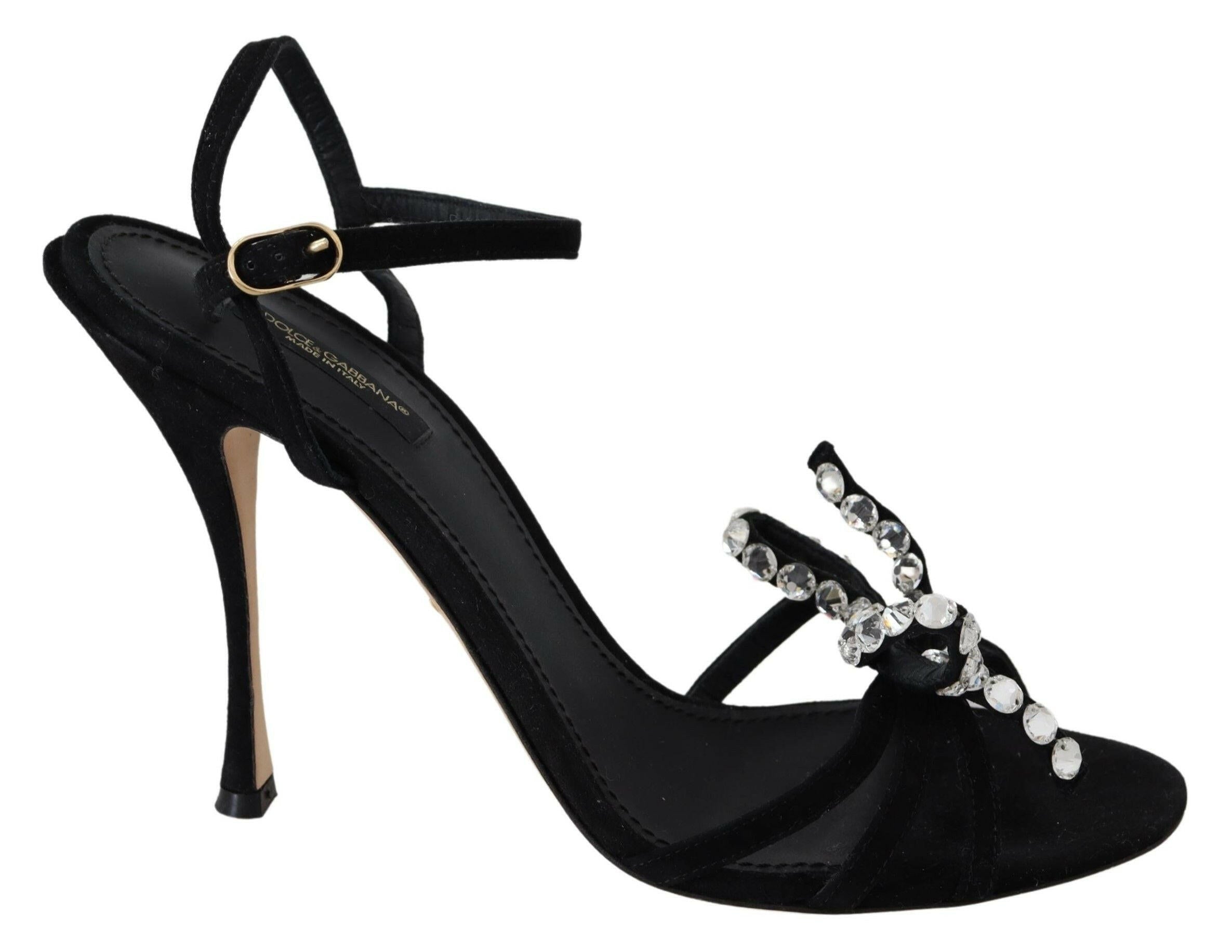 Dolce & Gabbana Black Suede Crystals Heels Sandals Shoes -   -  Dolce & Gabbana.