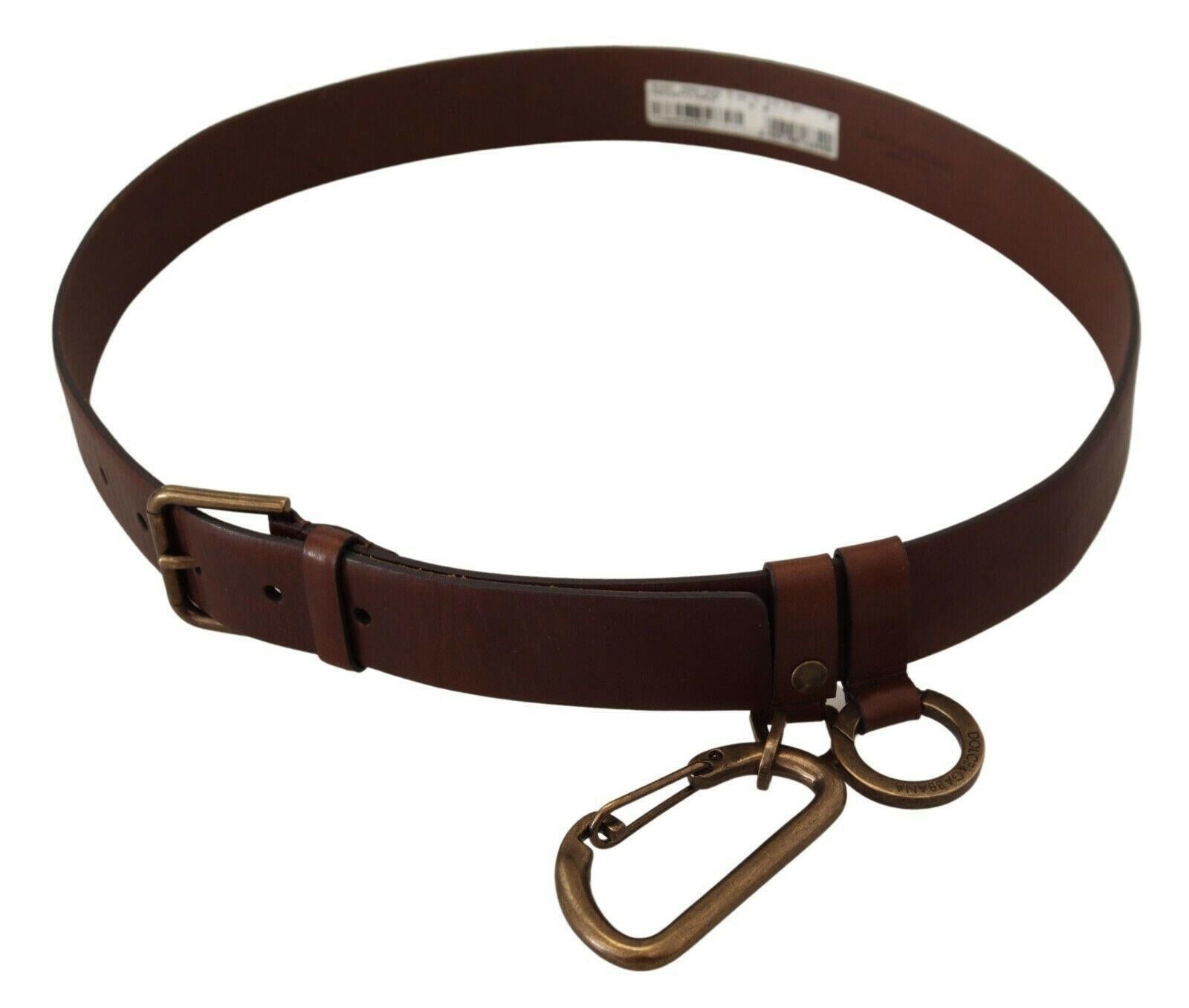 Dolce & Gabbana Brown Leather Gold Metal Buckle Carabiner Belt -   -  Dolce & Gabbana.