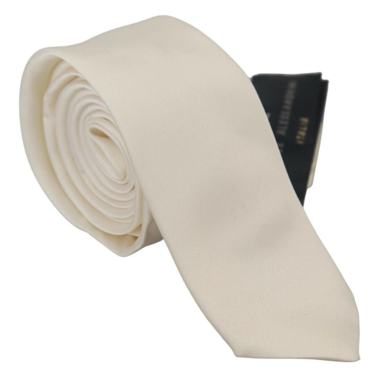 Daniele Alessandrini Off White Silk Men Necktie Adjustable Accessory Tie -  Neckties, Men -  Daniele Alessandrini.