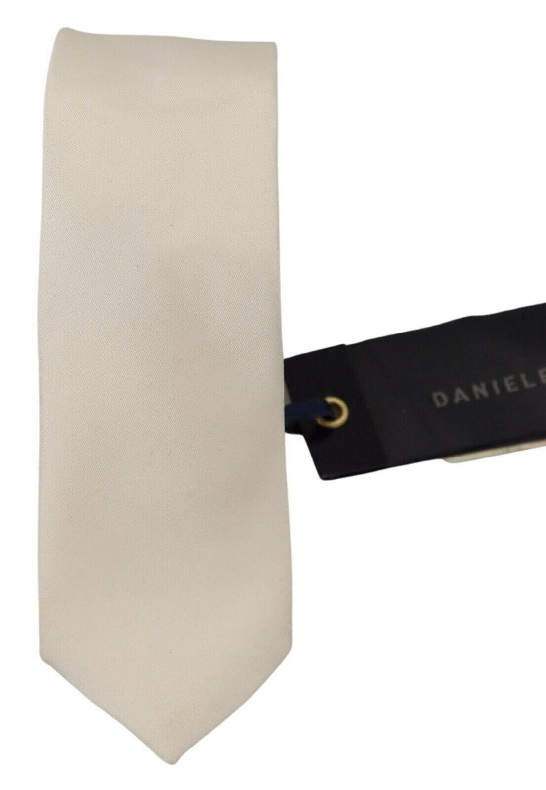 Daniele Alessandrini Off White Silk Men Necktie Adjustable Accessory Tie -  Neckties, Men -  Daniele Alessandrini.