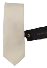 Daniele Alessandrini Off White Silk Men Necktie Adjustable Accessory Tie -  Neckties, Men -  Daniele Alessandrini.