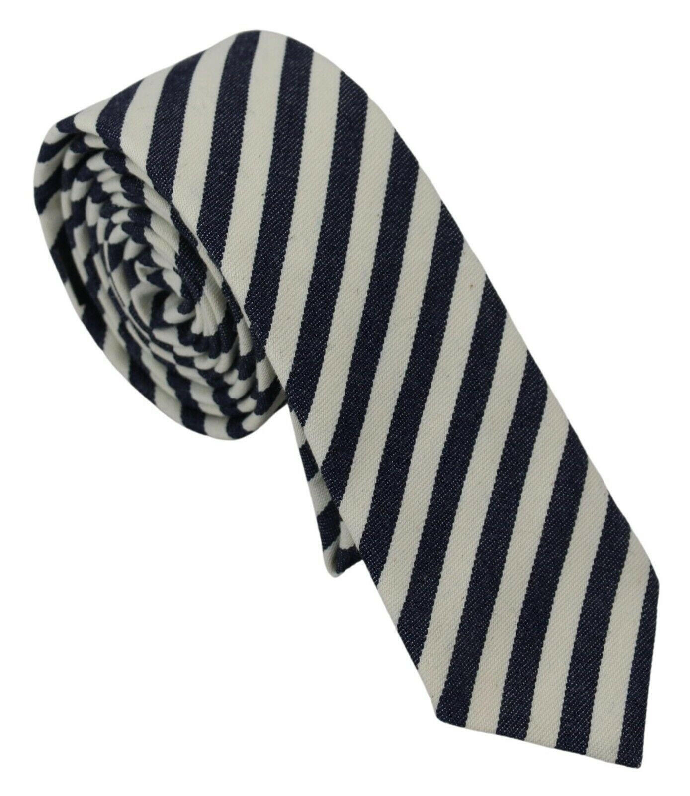 Denny Rose White Blue Striped Classic Adjustable Men Silk Tie -  Neckties, Men -  Denny Rose.