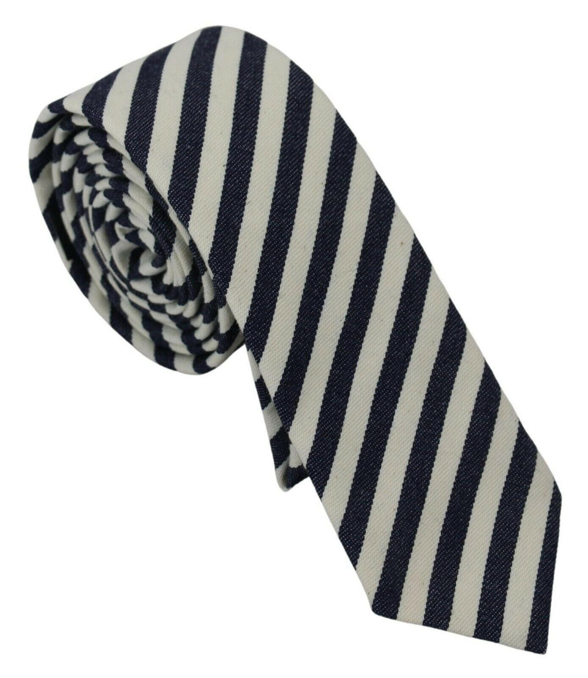 Denny Rose White Blue Striped Classic Adjustable Men Silk Tie -  Neckties, Men -  Denny Rose.