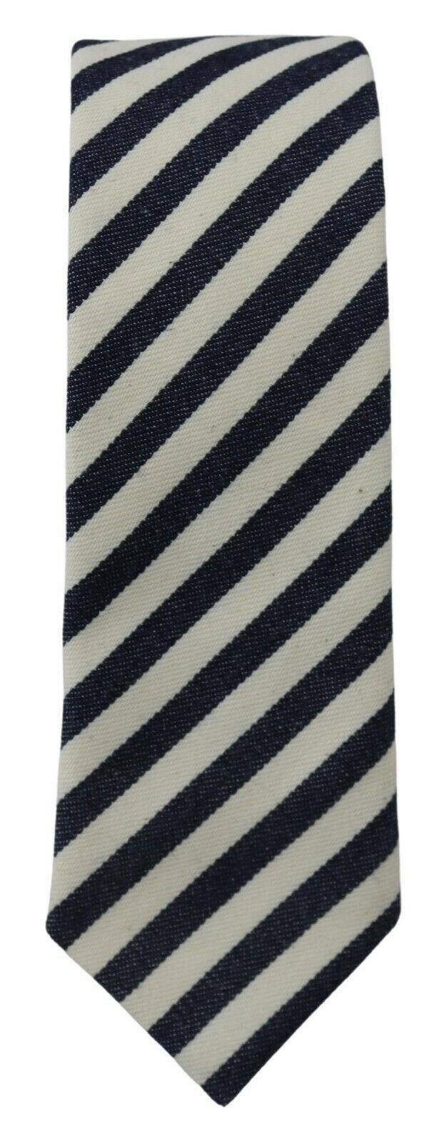 Denny Rose White Blue Striped Classic Adjustable Men Silk Tie -  Neckties, Men -  Denny Rose.