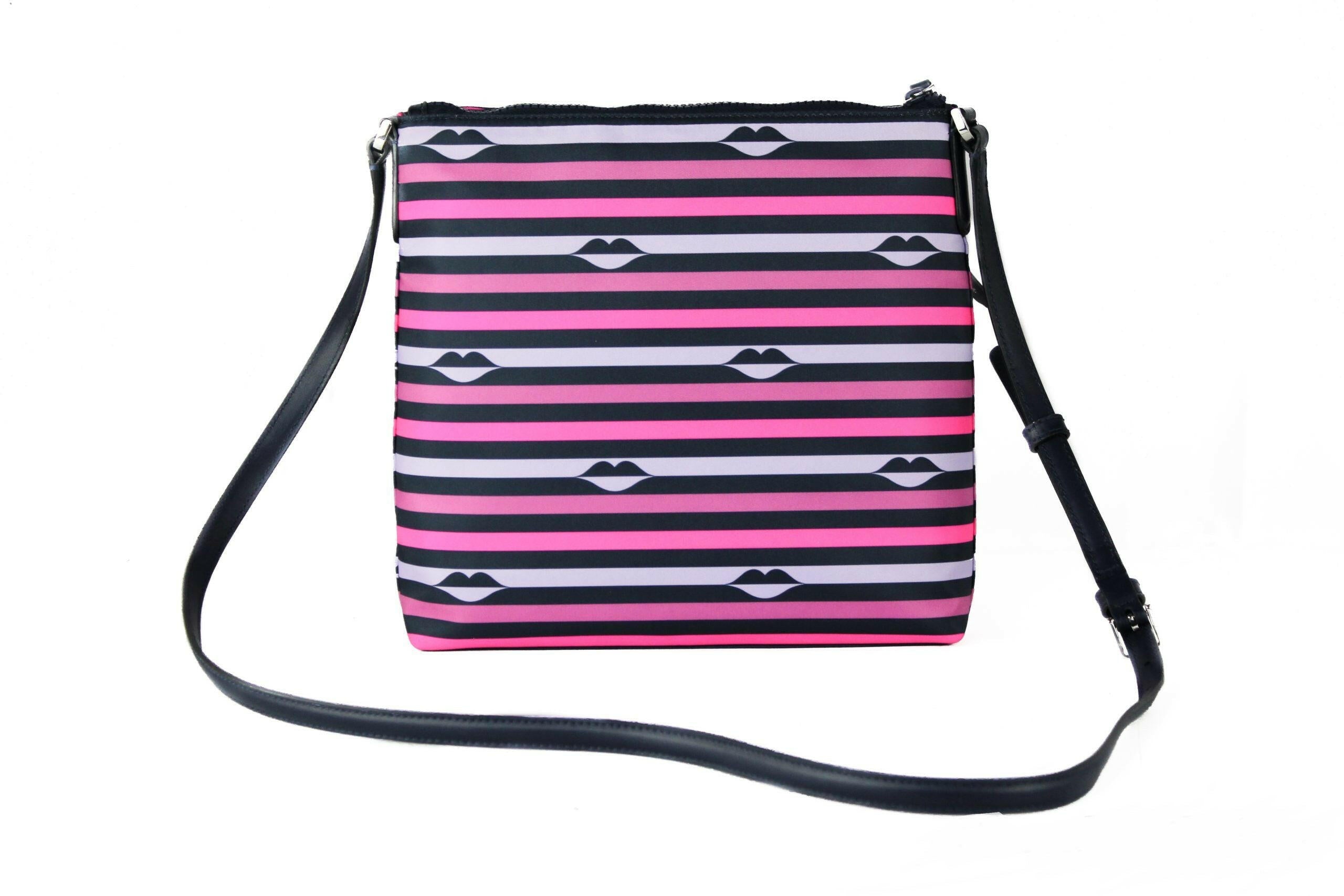 Kate Spade Jae Nylon Leather Flat Pink Striped Multi Crossbody HandBag Purse -  Luxury Cross Body Bag for Women -  Kate Spade.