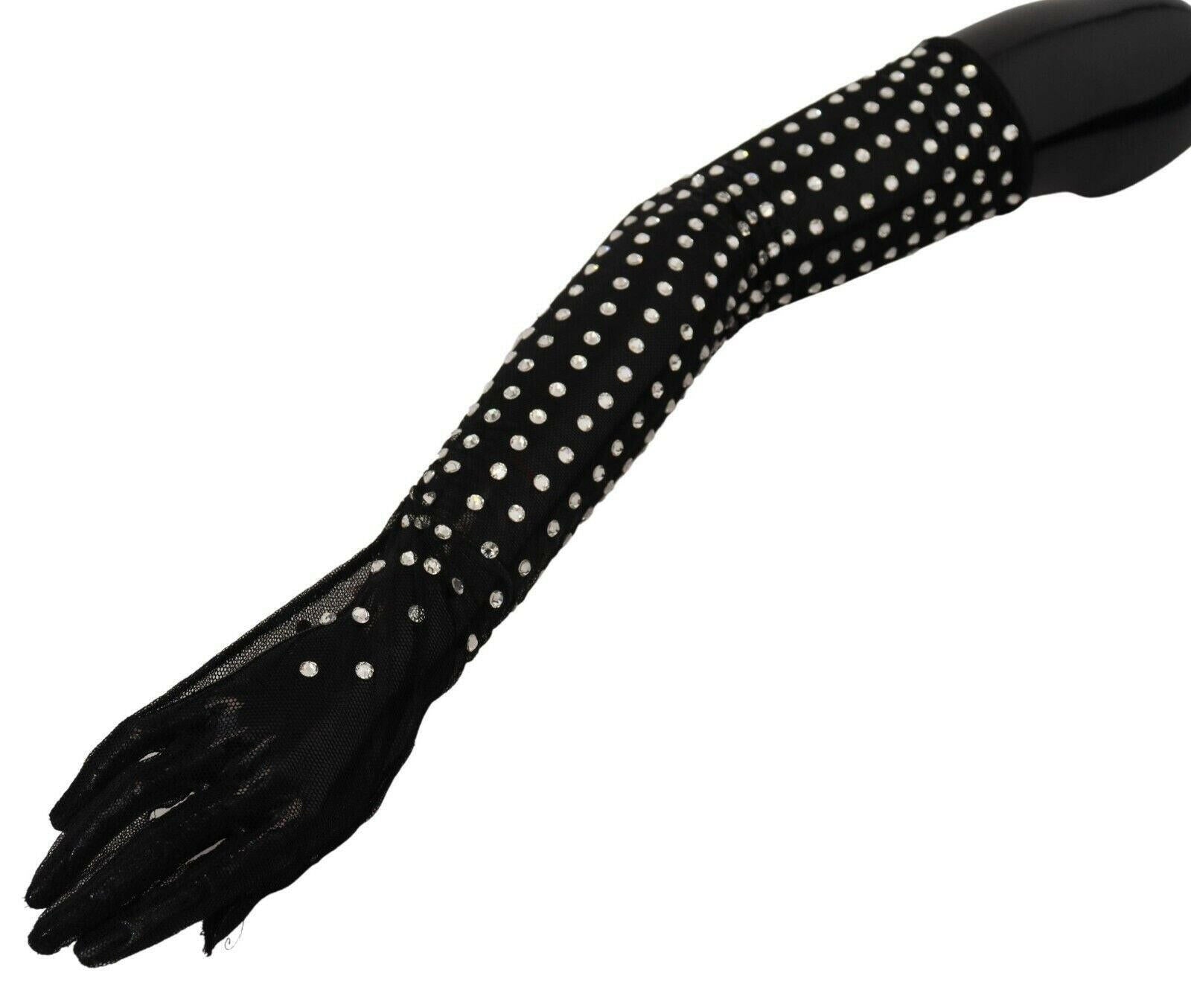 Dolce & Gabbana Black Crystal Elbow Length Cotton Tulle Gloves -   -  Dolce & Gabbana.