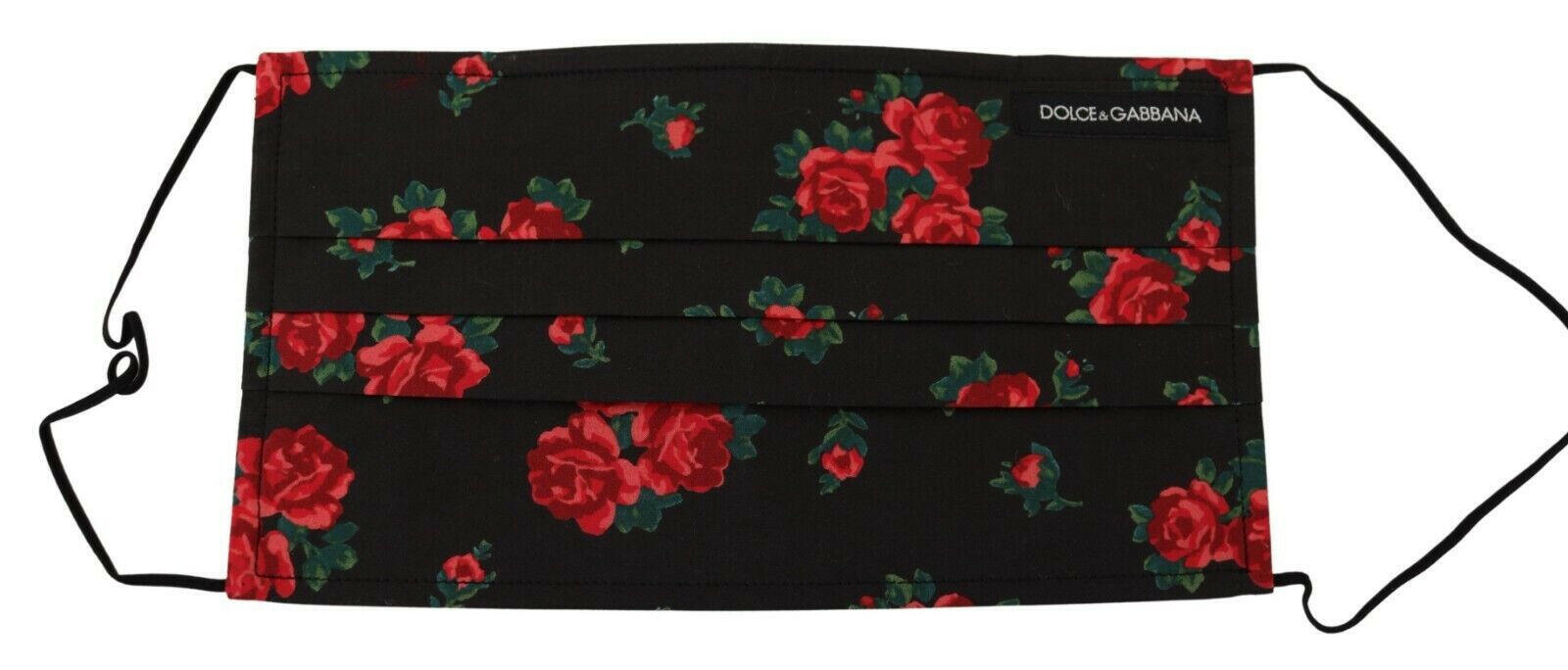 Dolce & Gabbana Black Floral Pleated Elastic Ear Strap One Size Face Mask -   -  Dolce & Gabbana.