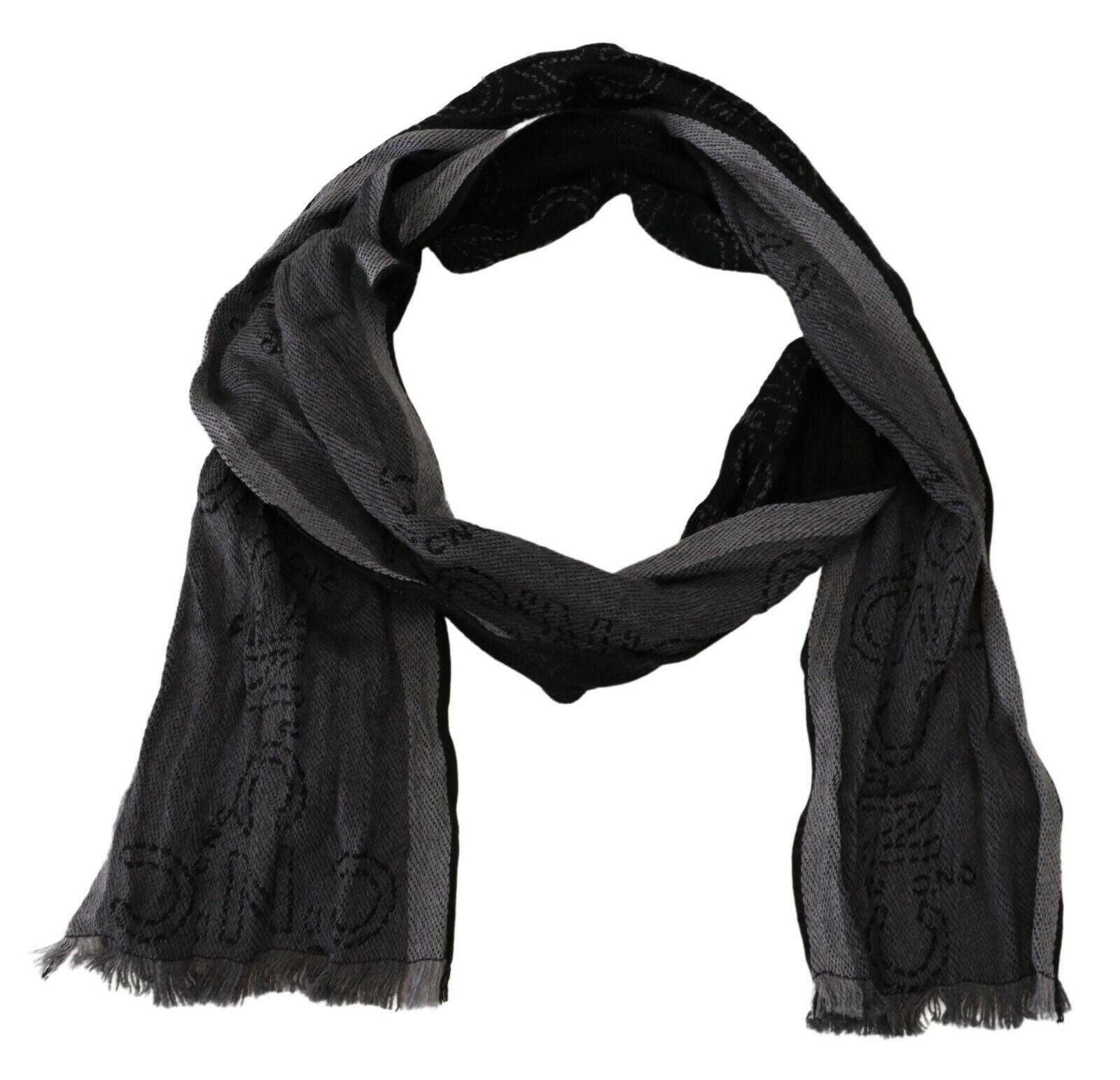 Costume National Black Grey Logo Print Men Neck Wrap Shawl Scarf -   -  Costume National.