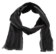 Costume National Black Grey Logo Print Men Neck Wrap Shawl Scarf -   -  Costume National.