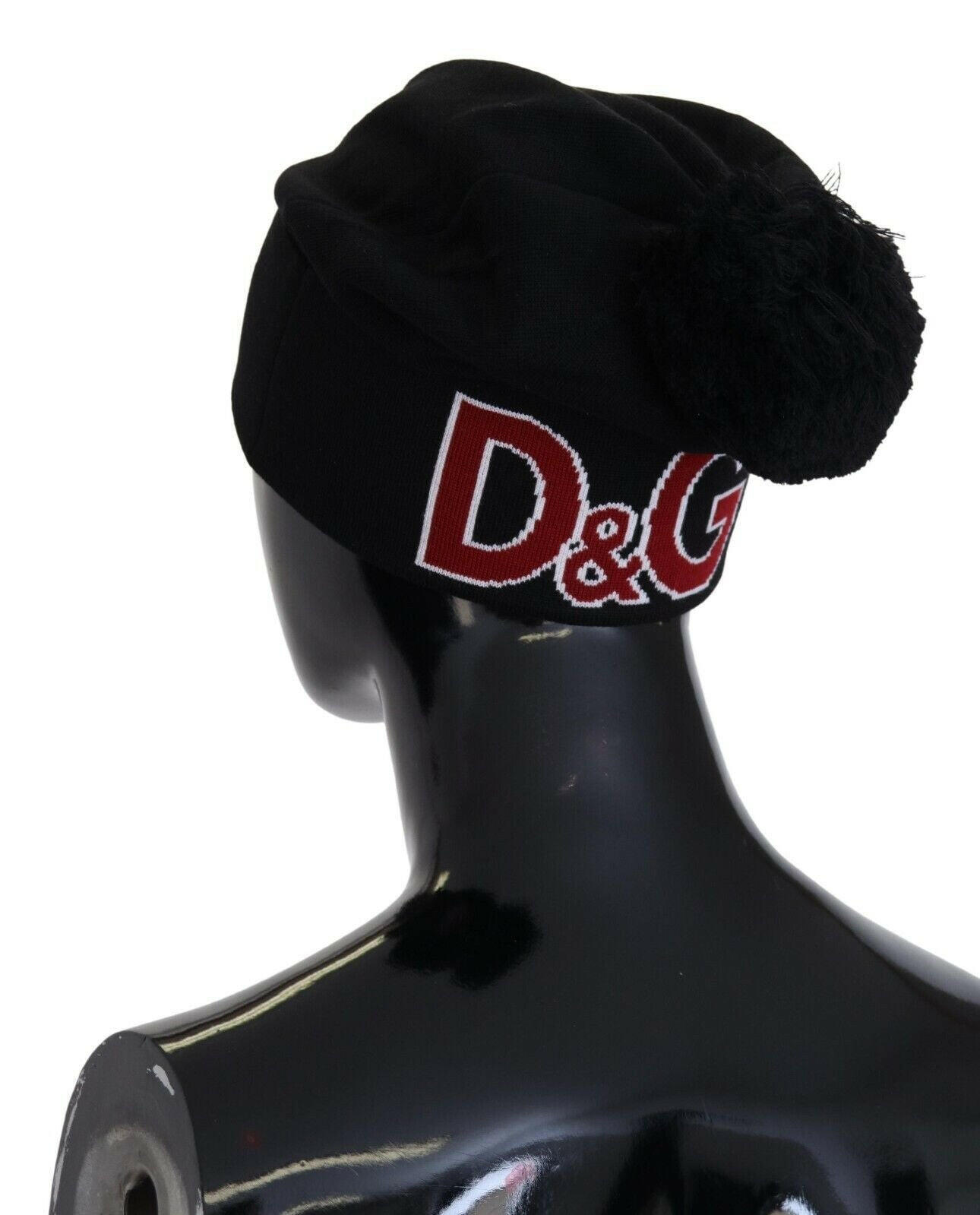 Dolce & Gabbana Black Wool Fur Ball DG Love Winter Beanie One Size Hat -   -  Dolce & Gabbana.