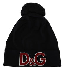 Dolce & Gabbana Black Wool Fur Ball DG Love Winter Beanie One Size Hat -   -  Dolce & Gabbana.