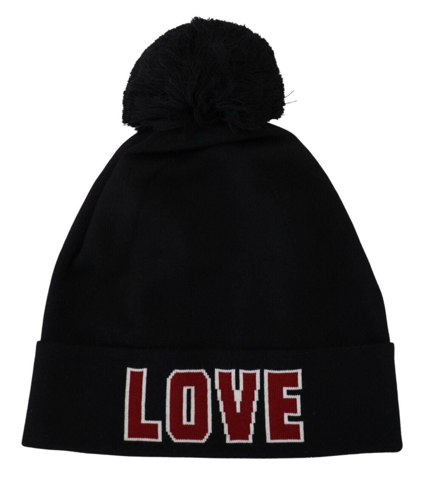 Dolce & Gabbana Black Wool Fur Ball DG Love Winter Beanie One Size Hat -   -  Dolce & Gabbana.