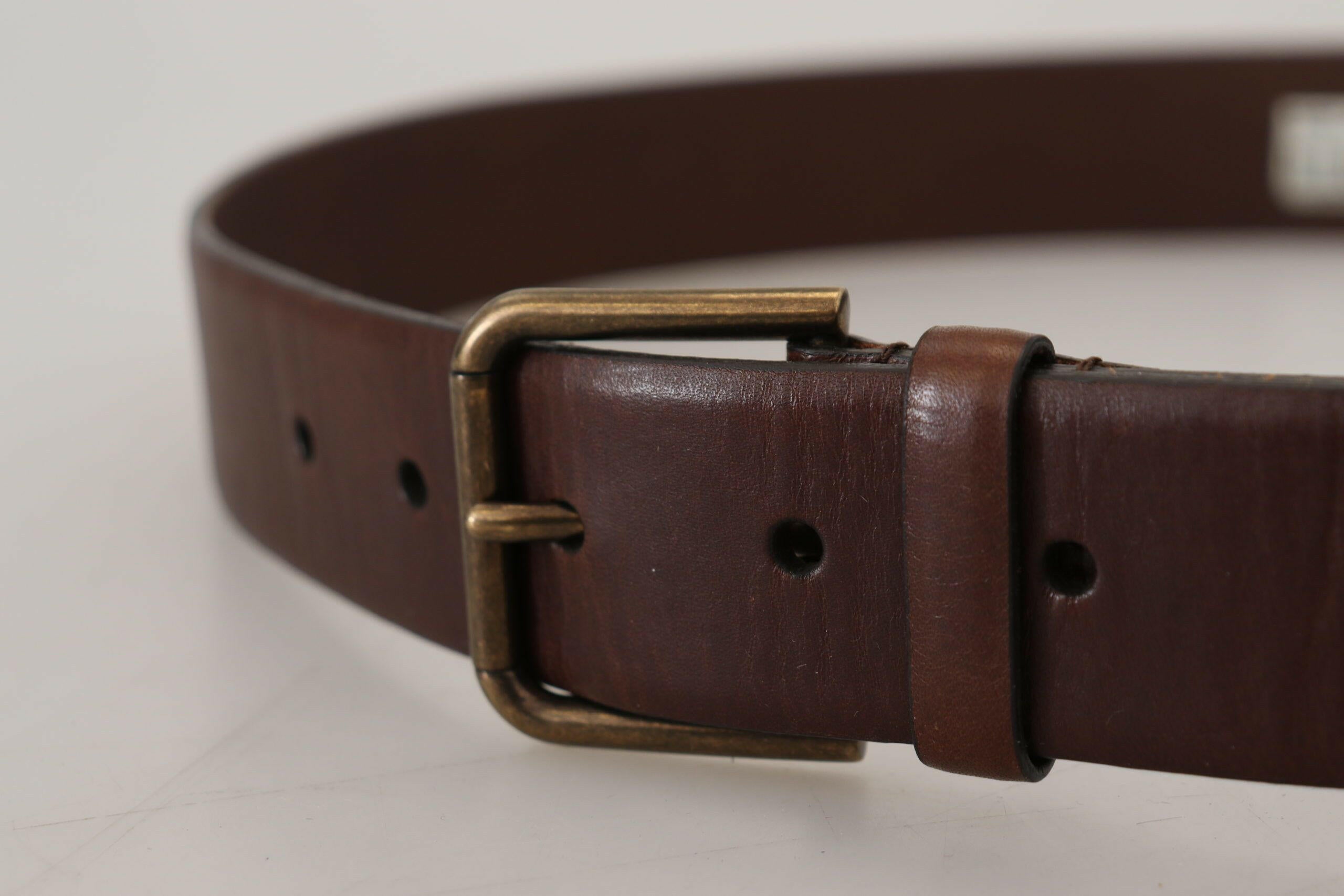 Dolce & Gabbana Brown Leather Gold Metal Buckle Carabiner Belt -   -  Dolce & Gabbana.