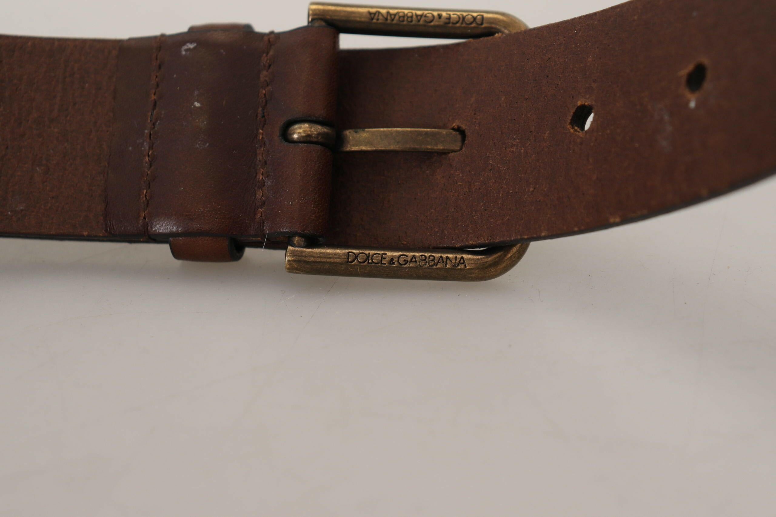 Dolce & Gabbana Brown Leather Gold Metal Buckle Carabiner Belt -   -  Dolce & Gabbana.