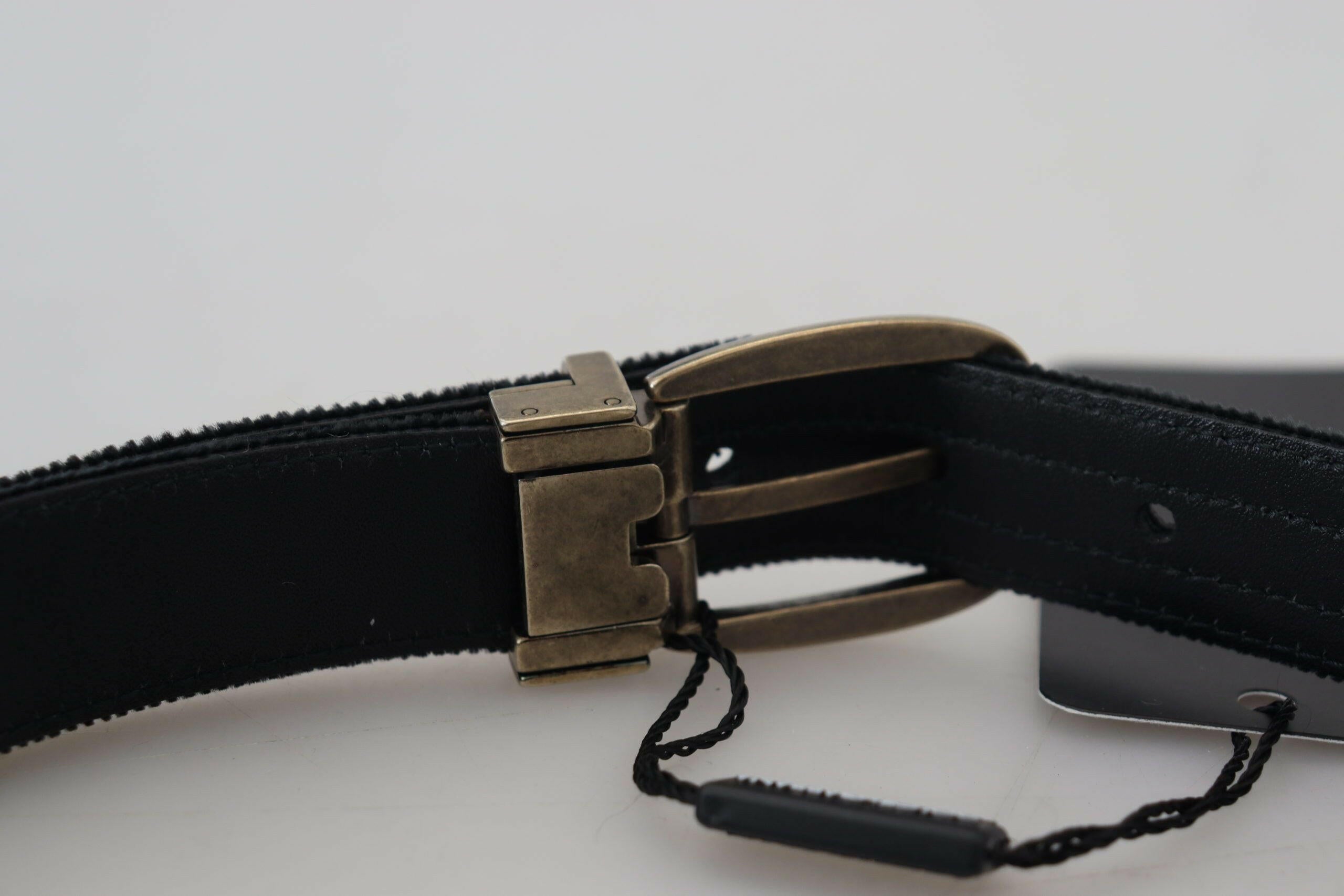 Dolce & Gabbana Black Velvet Leather Antique Metal Buckle -   -  Dolce & Gabbana.