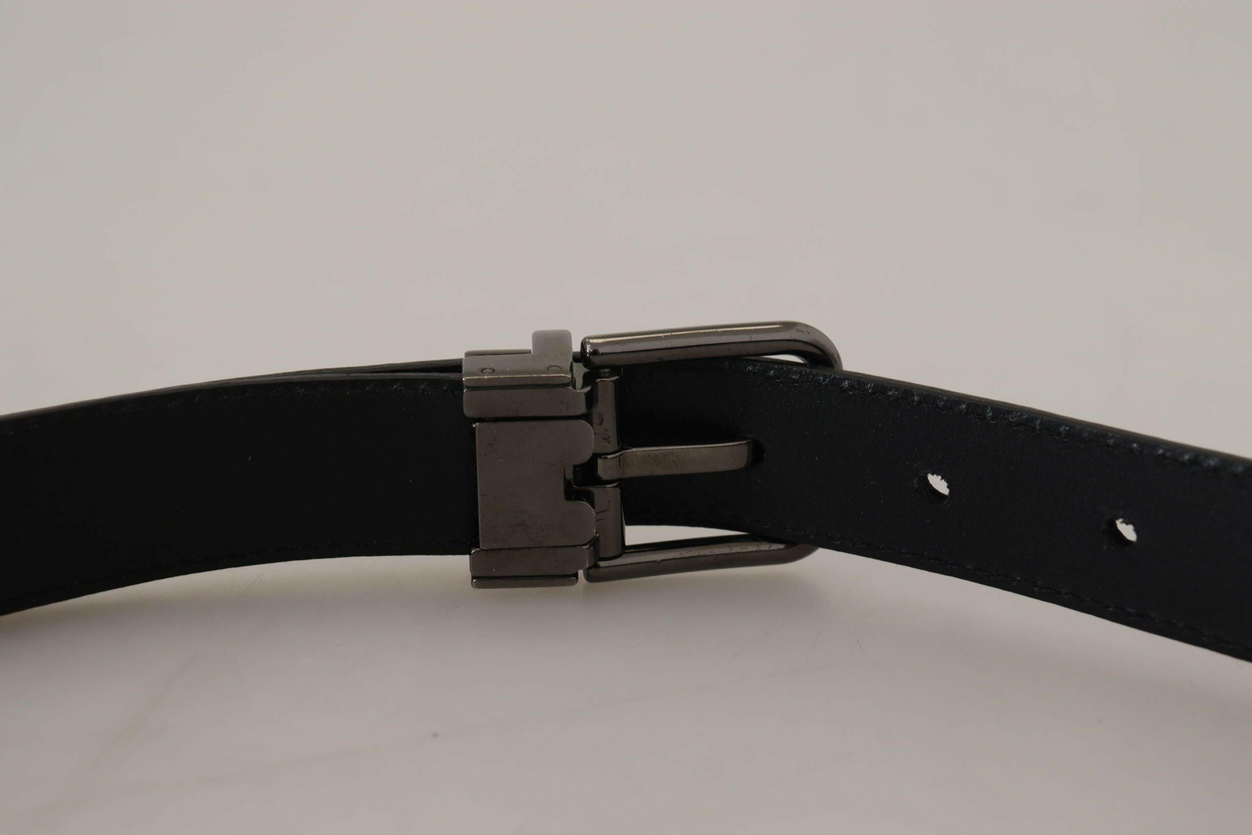 Dolce & Gabbana Blue Leather Silver Metal Buckle Vintage Belt -   -  Dolce & Gabbana.