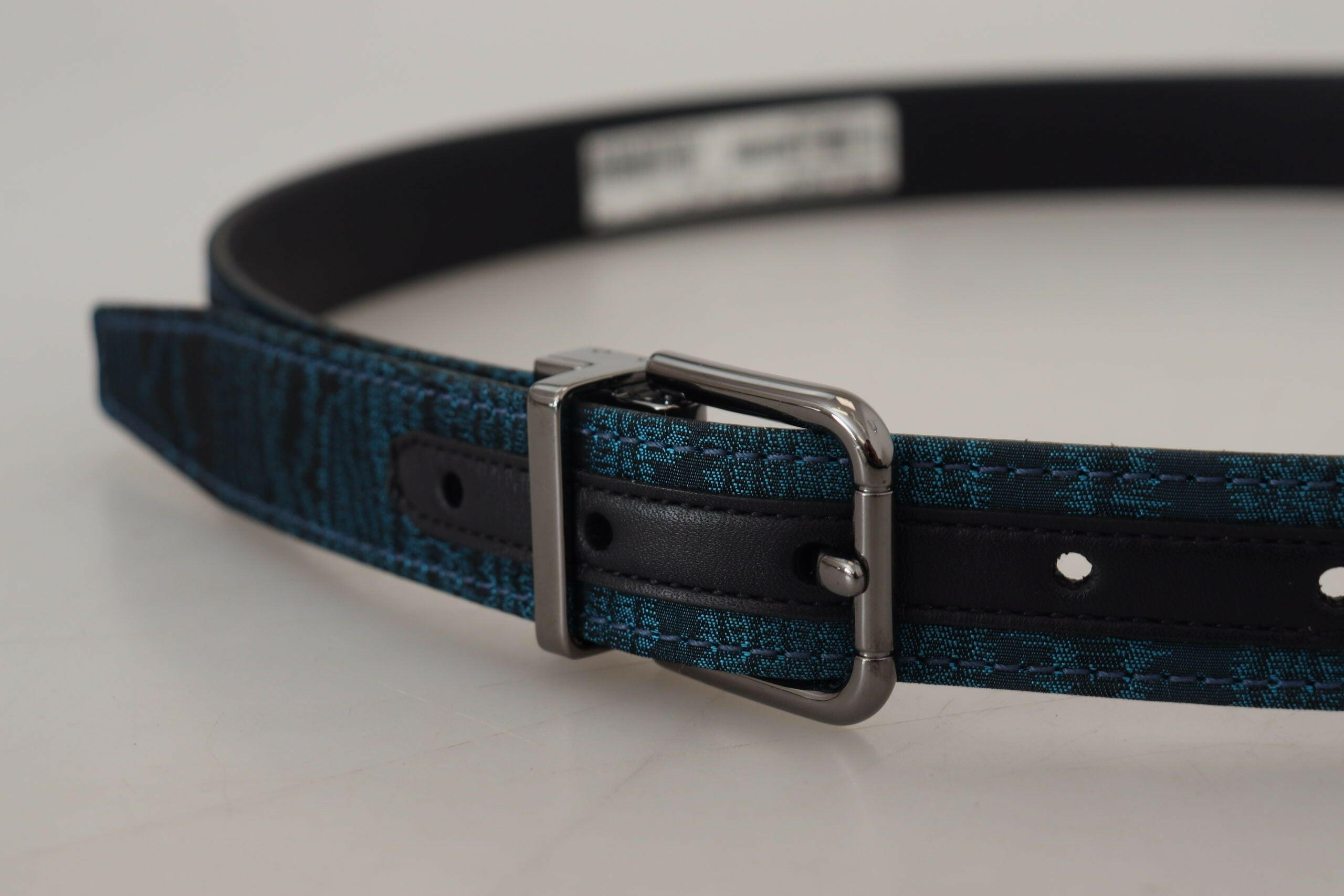 Dolce & Gabbana Blue Jacquard Moire Silver Metal Belt Men -   -  Dolce & Gabbana.
