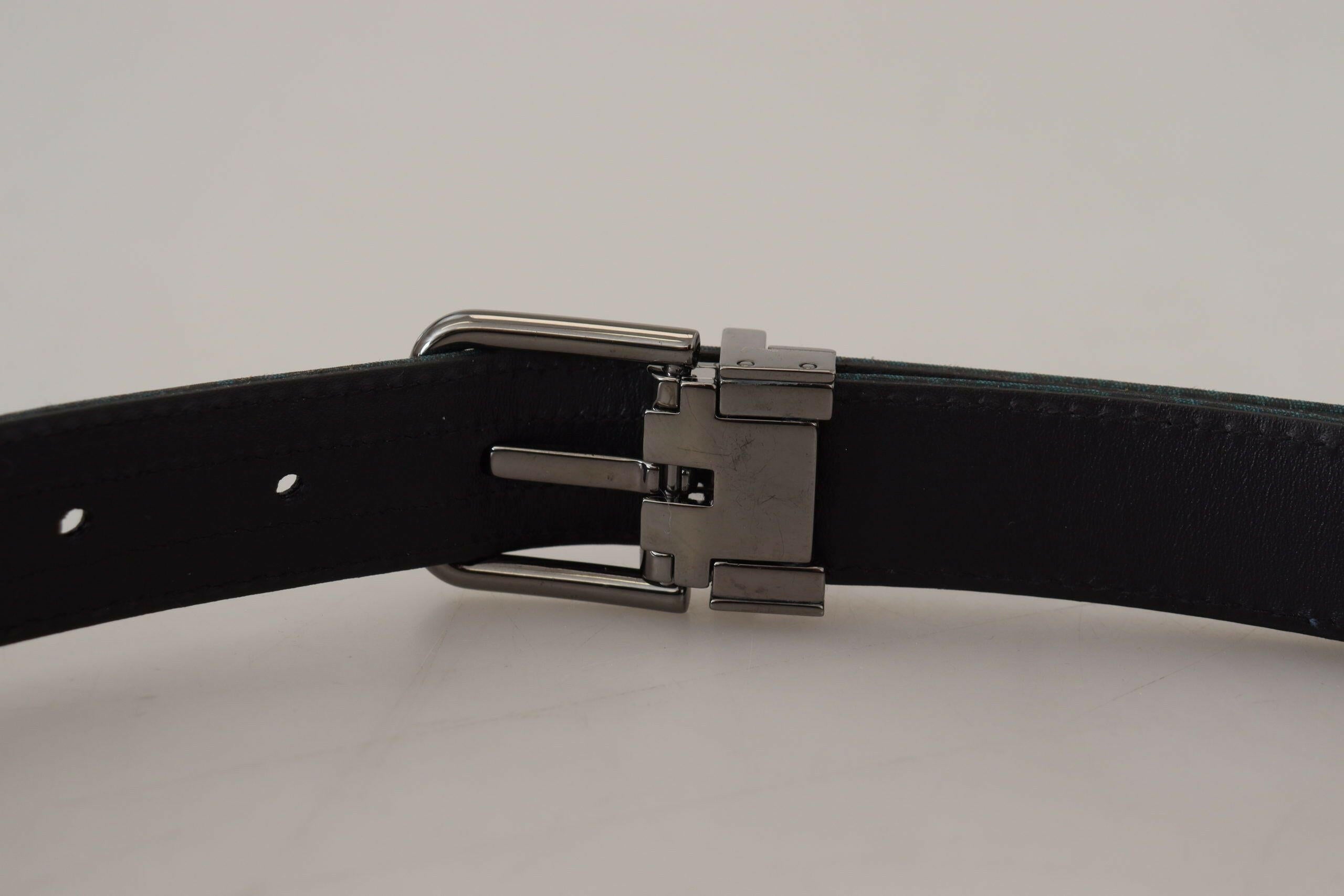 Dolce & Gabbana Blue Jacquard Moire Silver Metal Belt Men -   -  Dolce & Gabbana.