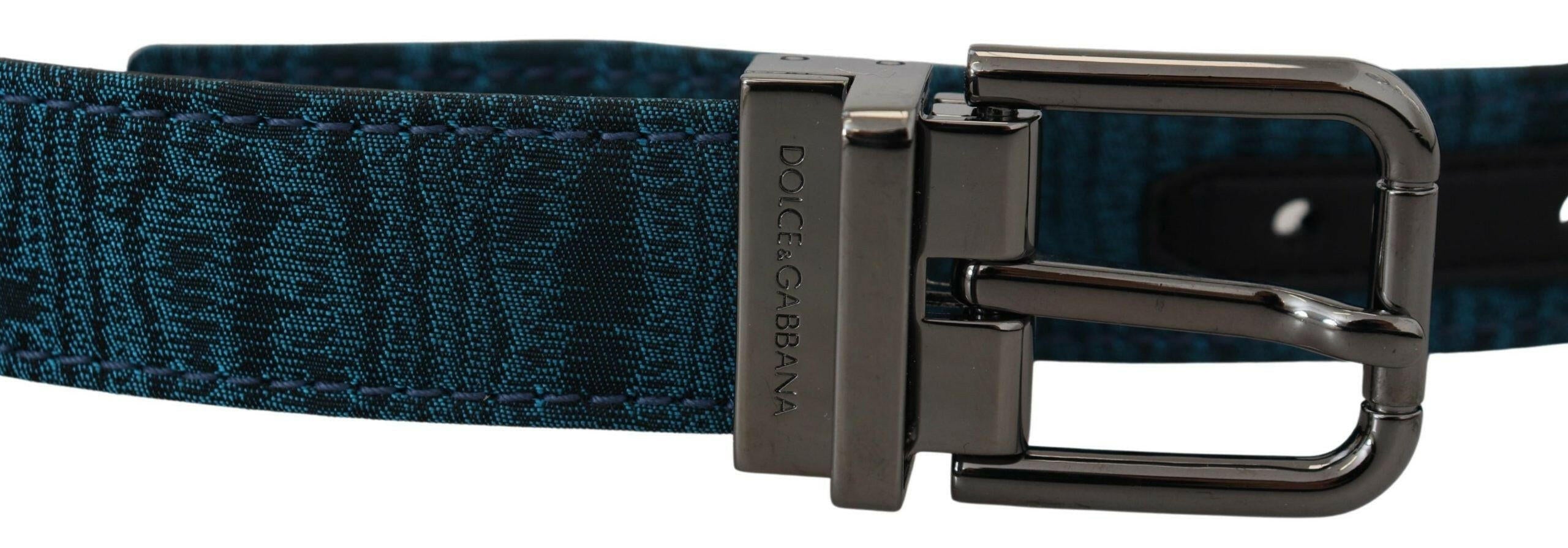 Dolce & Gabbana Blue Jacquard Moire Silver Metal Belt Men -   -  Dolce & Gabbana.