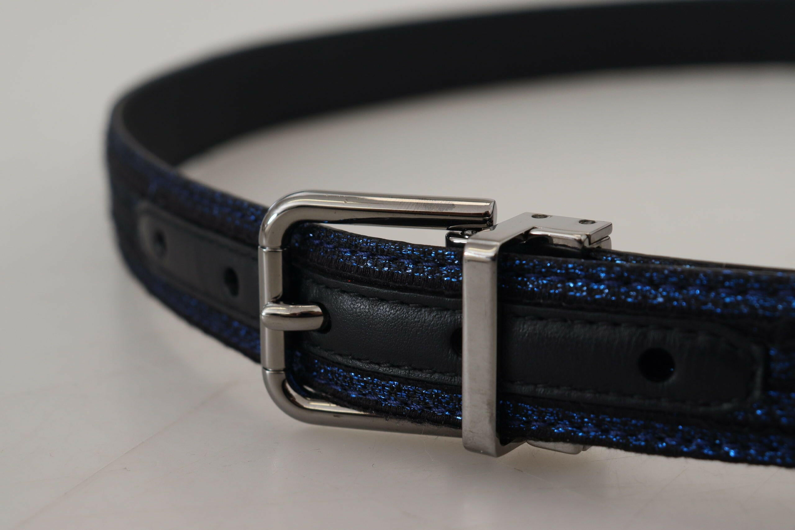 Dolce & Gabbana Blue Jacquard Stripe Silver Buckle Belt -   -  Dolce & Gabbana.