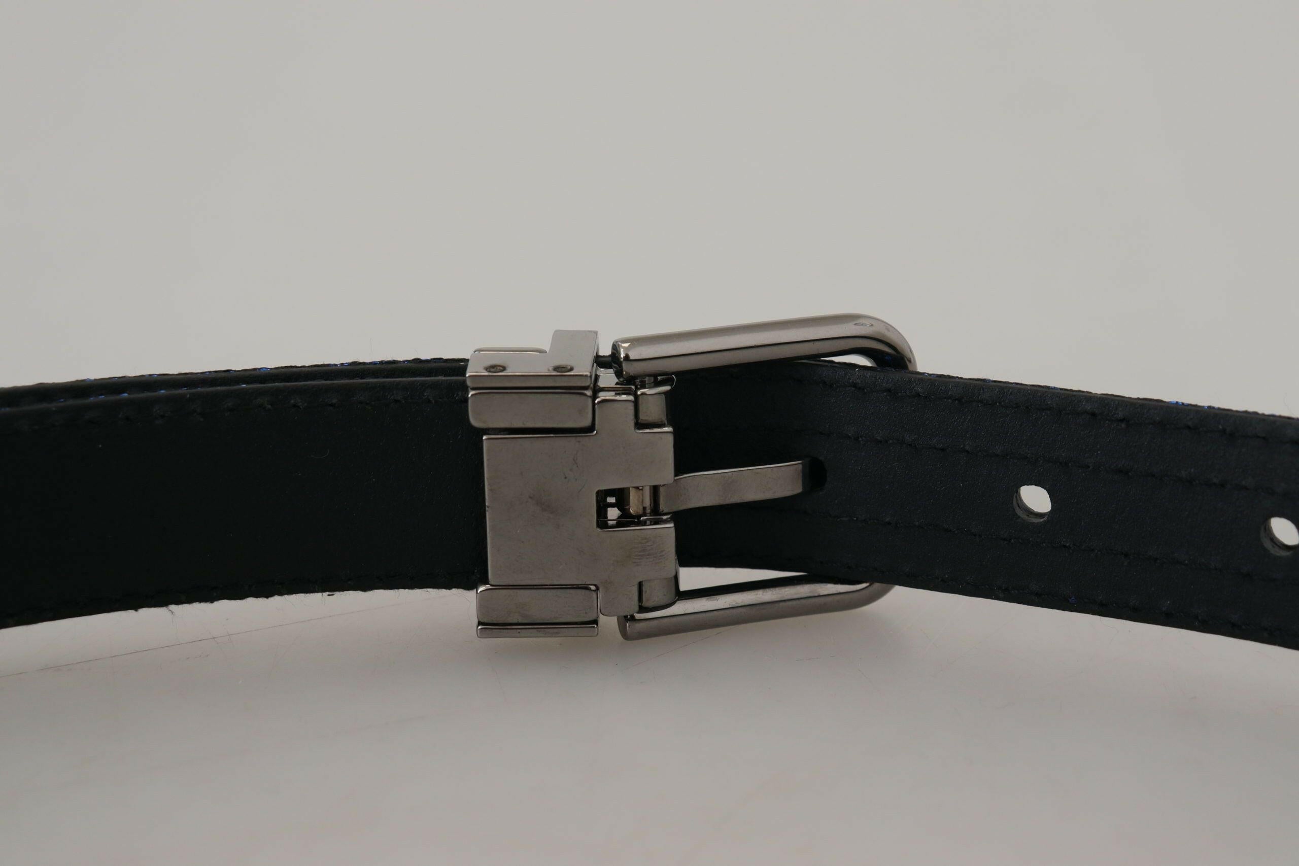Dolce & Gabbana Blue Jacquard Stripe Silver Buckle Belt -   -  Dolce & Gabbana.