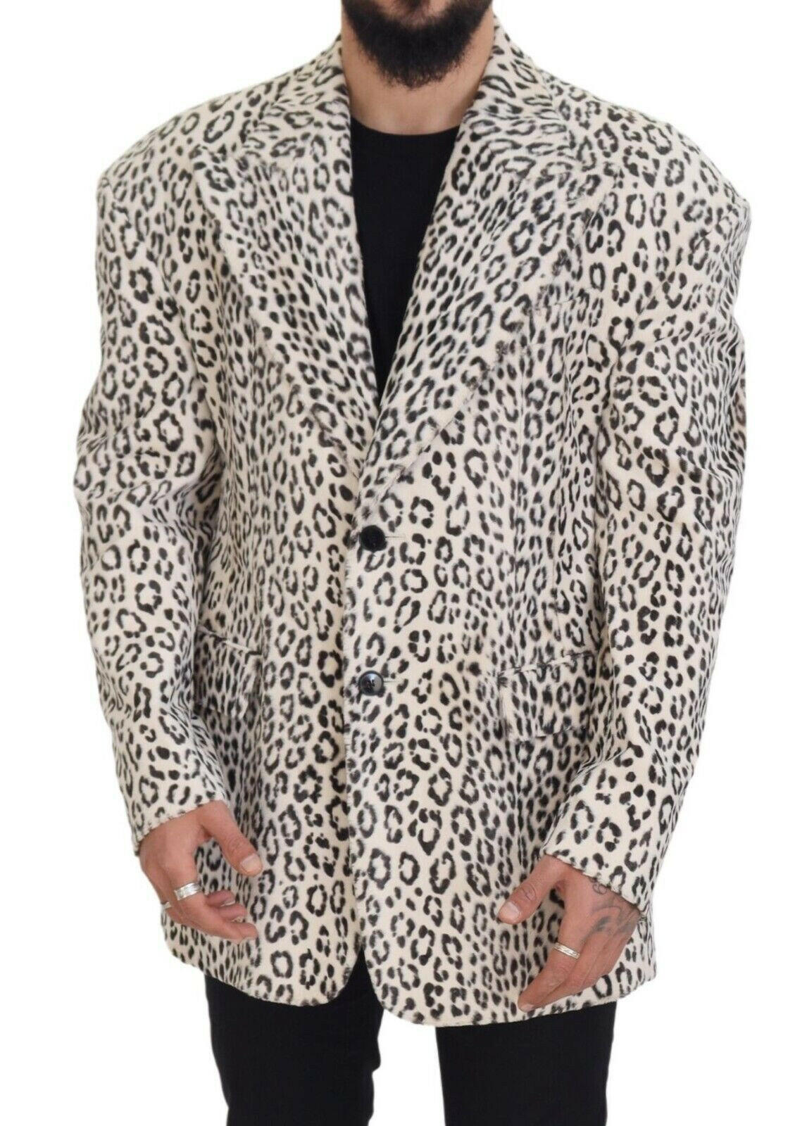 Dolce & Gabbana White Leopard Single Breasted Coat Blazer -   -  Dolce & Gabbana.