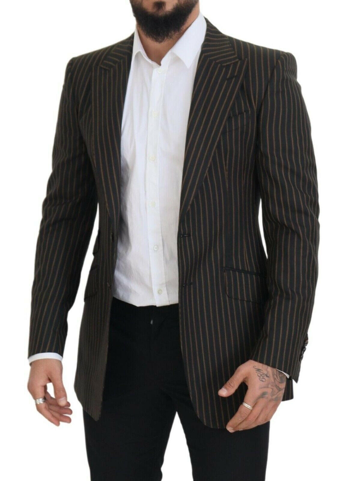 Dolce & Gabbana Black Brown Stripes Single Breasted Blazer -   -  Dolce & Gabbana.