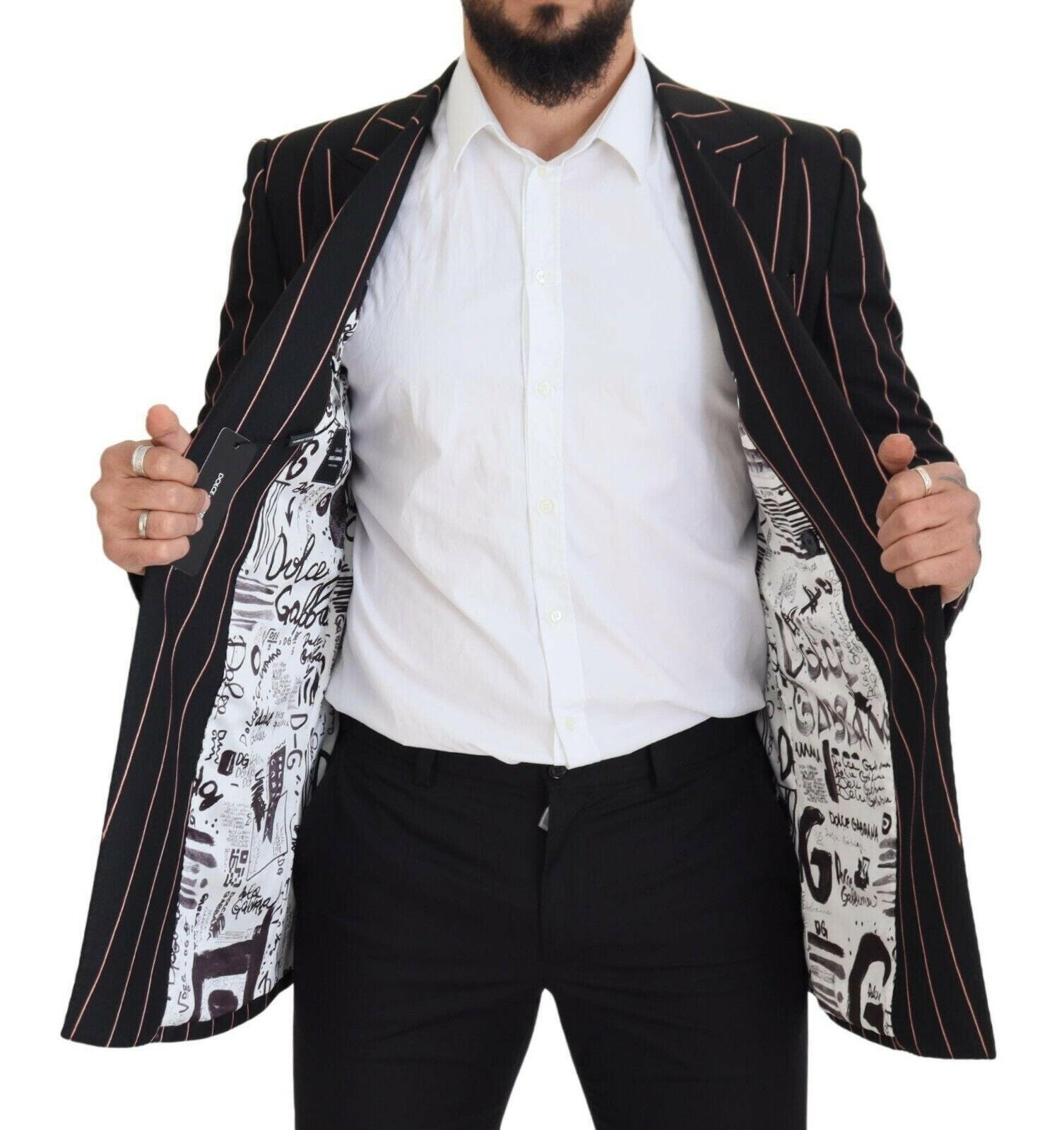 Dolce & Gabbana Black Stripes Viscose Double Breasted Blazer -   -  Dolce & Gabbana.
