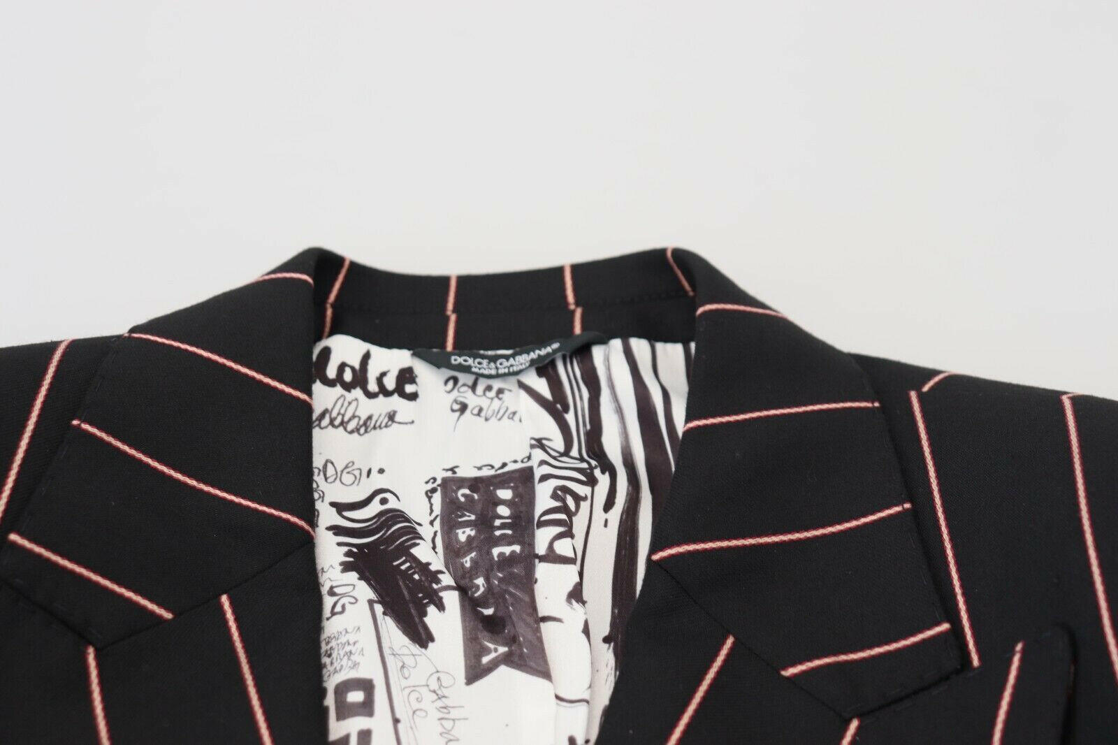 Dolce & Gabbana Black Stripes Viscose Double Breasted Blazer -   -  Dolce & Gabbana.