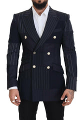 Dolce & Gabbana Blue Wool Patchwork Double Breasted Blazer -   -  Dolce & Gabbana.