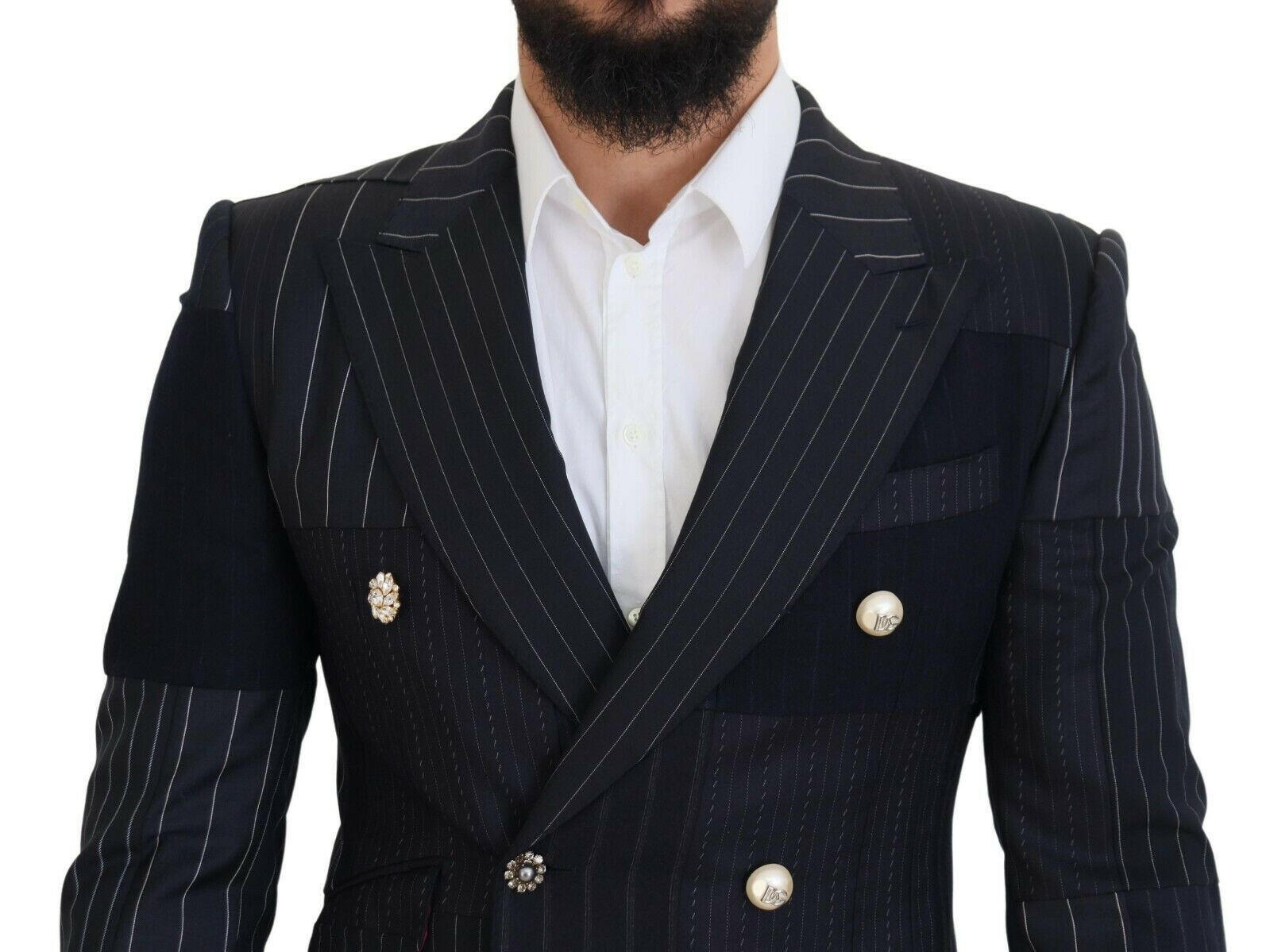 Dolce & Gabbana Blue Wool Patchwork Double Breasted Blazer -   -  Dolce & Gabbana.