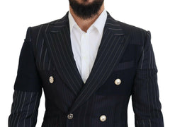 Dolce & Gabbana Blue Wool Patchwork Double Breasted Blazer -   -  Dolce & Gabbana.